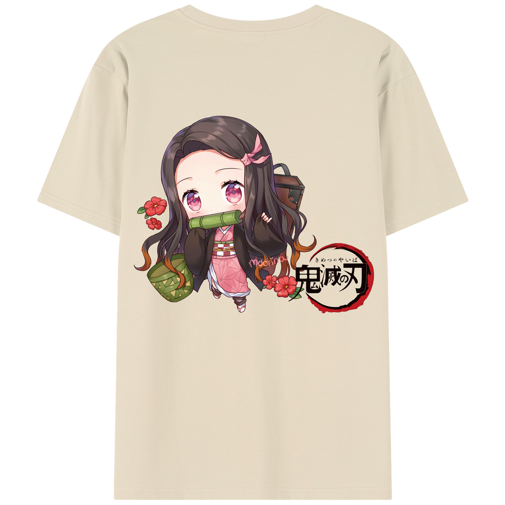 （画像用） 鬼滅の刃（きめつのやいば）竈門 禰󠄀豆子／かまど ねずこ Kamado Nezuko 綿100％半袖Tシャツ（背面プリント）