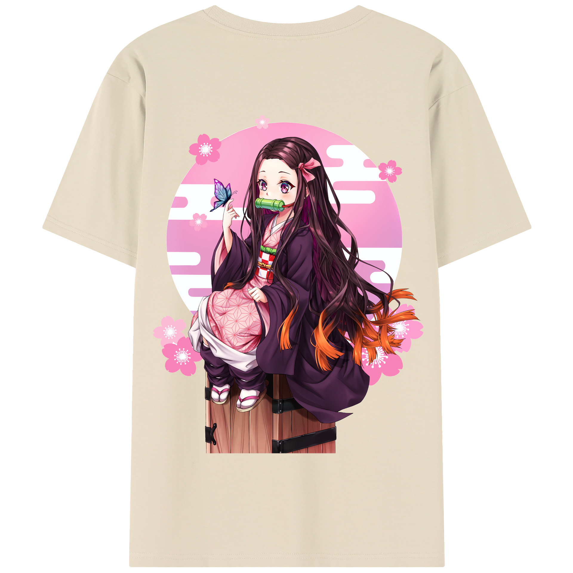 （画像用） 鬼滅の刃（きめつのやいば）竈門 禰󠄀豆子／かまど ねずこ Kamado Nezuko 綿100％半袖Tシャツ（背面プリント）