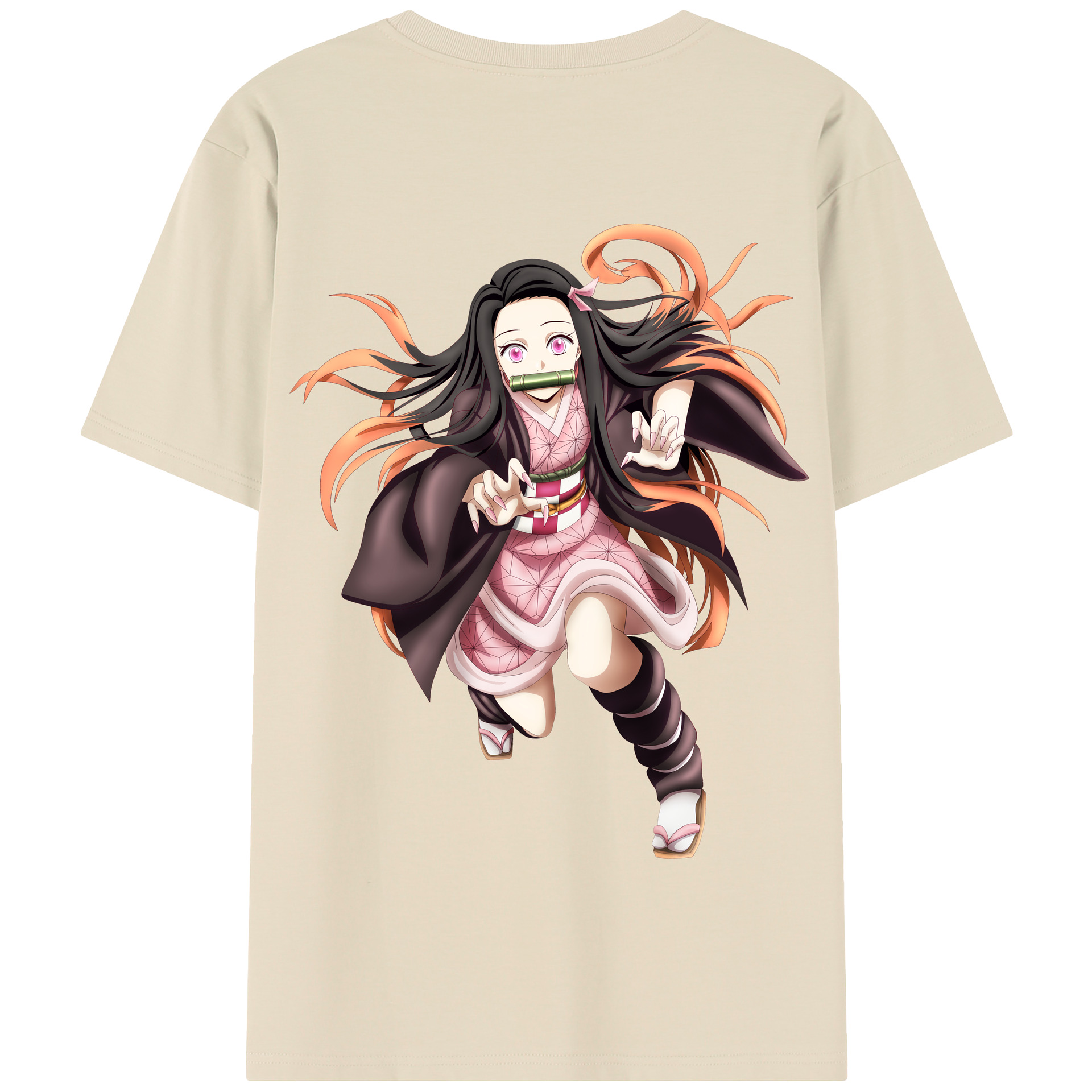 （画像用） 鬼滅の刃（きめつのやいば）竈門 禰󠄀豆子／かまど ねずこ Kamado Nezuko 綿100％半袖Tシャツ（背面プリント）