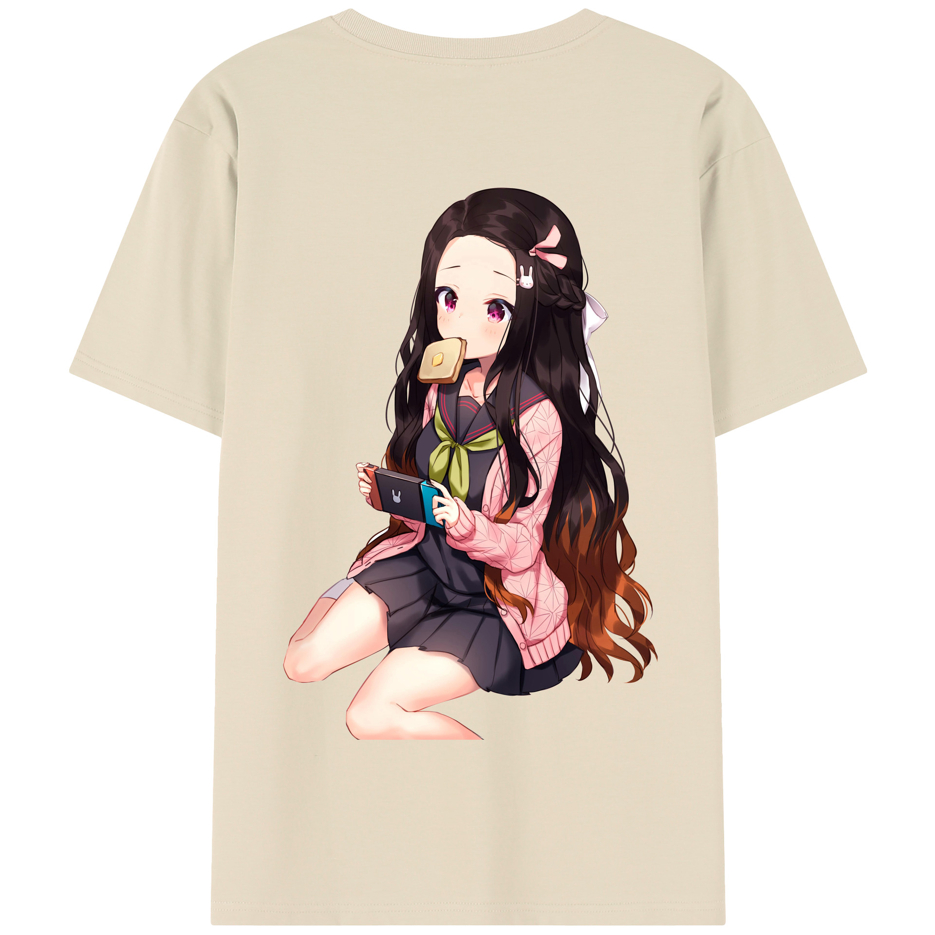 （画像用） 鬼滅の刃（きめつのやいば）竈門 禰󠄀豆子／かまど ねずこ Kamado Nezuko 綿100％半袖Tシャツ（背面プリント）