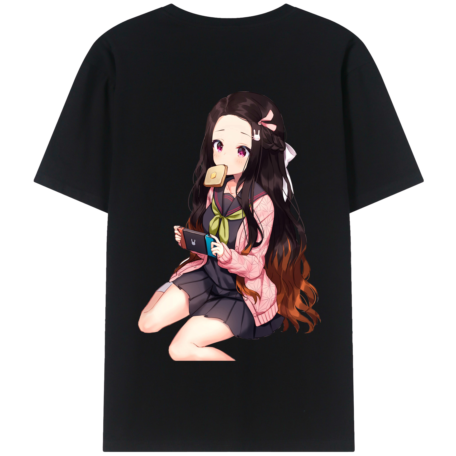 （画像用） 鬼滅の刃（きめつのやいば）竈門 禰󠄀豆子／かまど ねずこ Kamado Nezuko 綿100％半袖Tシャツ（背面プリント）