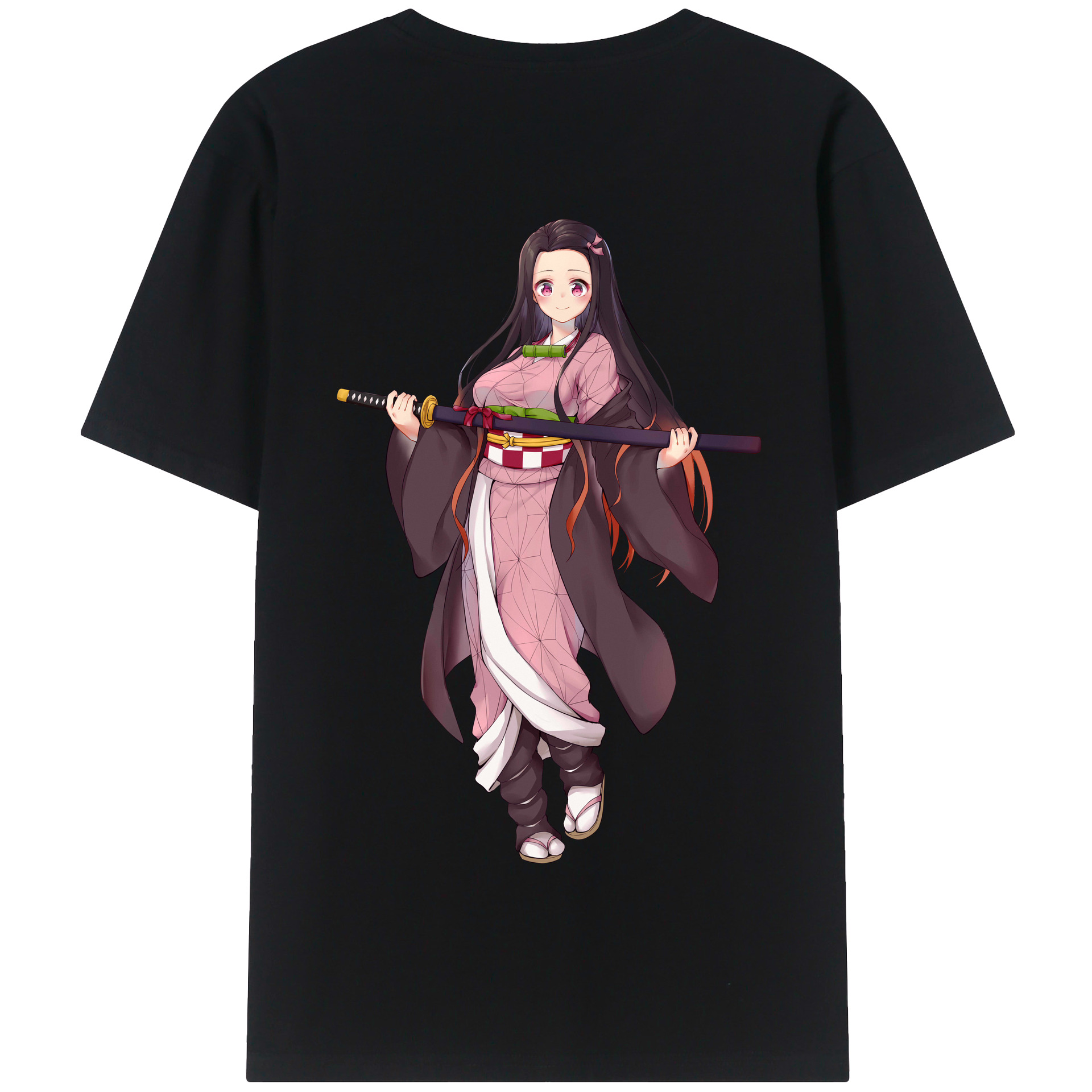 （画像用） 鬼滅の刃（きめつのやいば）竈門 禰󠄀豆子／かまど ねずこ Kamado Nezuko 綿100％半袖Tシャツ（背面プリント）