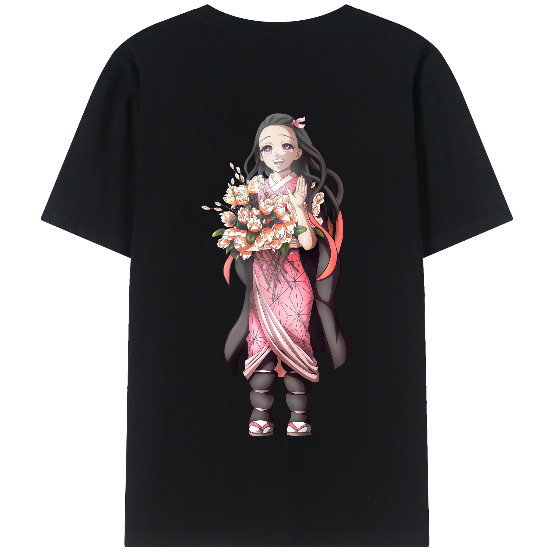 （画像用） 鬼滅の刃（きめつのやいば）竈門 禰󠄀豆子／かまど ねずこ Kamado Nezuko 綿100％半袖Tシャツ（背面プリント）