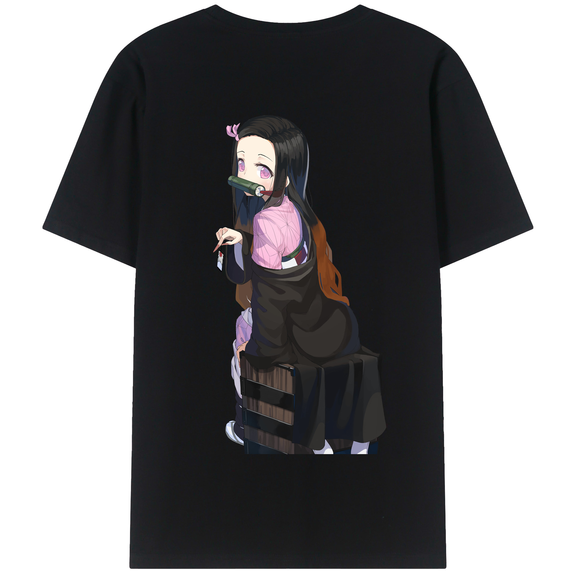 （画像用） 鬼滅の刃（きめつのやいば）竈門 禰󠄀豆子／かまど ねずこ Kamado Nezuko 綿100％半袖Tシャツ（背面プリント）