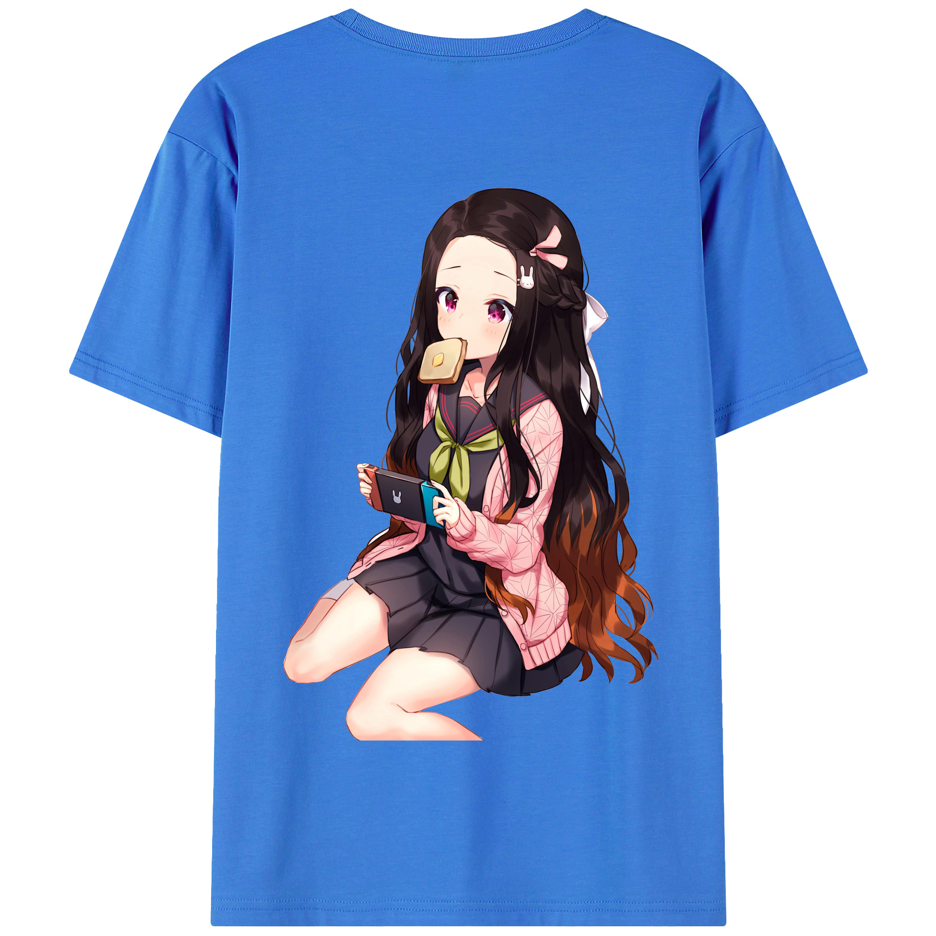 （画像用） 鬼滅の刃（きめつのやいば）竈門 禰󠄀豆子／かまど ねずこ Kamado Nezuko 綿100％半袖Tシャツ（背面プリント）