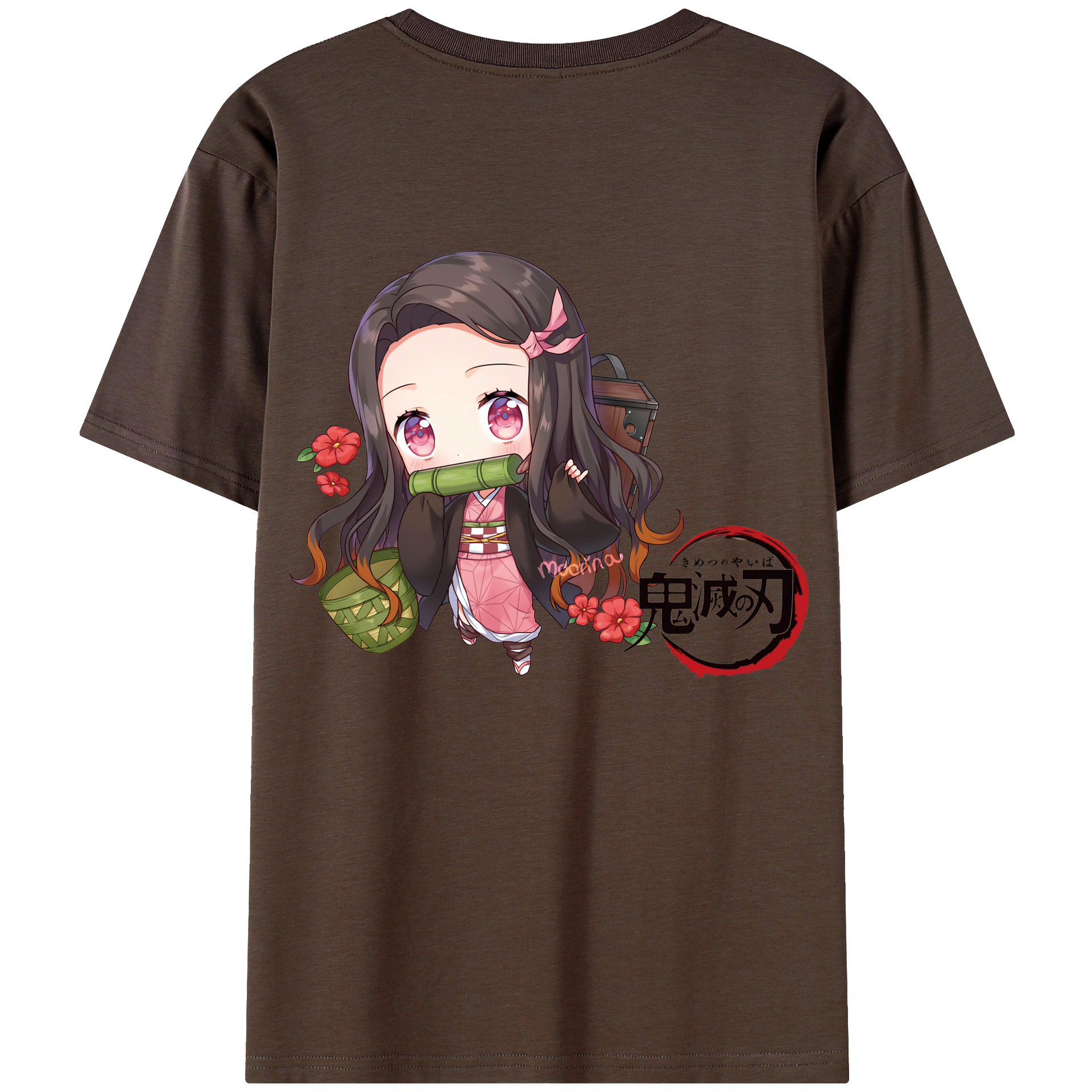（画像用） 鬼滅の刃（きめつのやいば）竈門 禰󠄀豆子／かまど ねずこ Kamado Nezuko 綿100％半袖Tシャツ（背面プリント）
