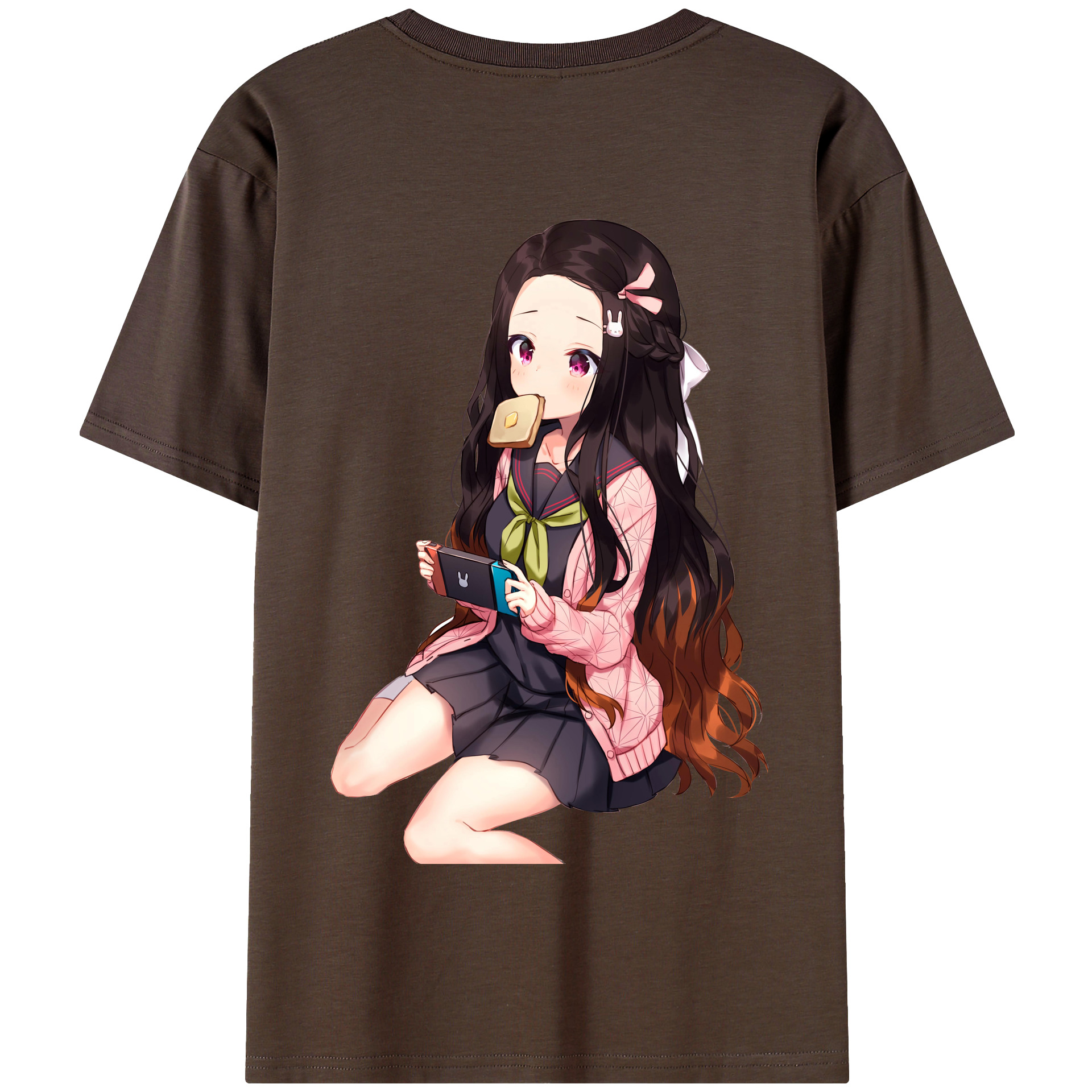 （画像用） 鬼滅の刃（きめつのやいば）竈門 禰󠄀豆子／かまど ねずこ Kamado Nezuko 綿100％半袖Tシャツ（背面プリント）