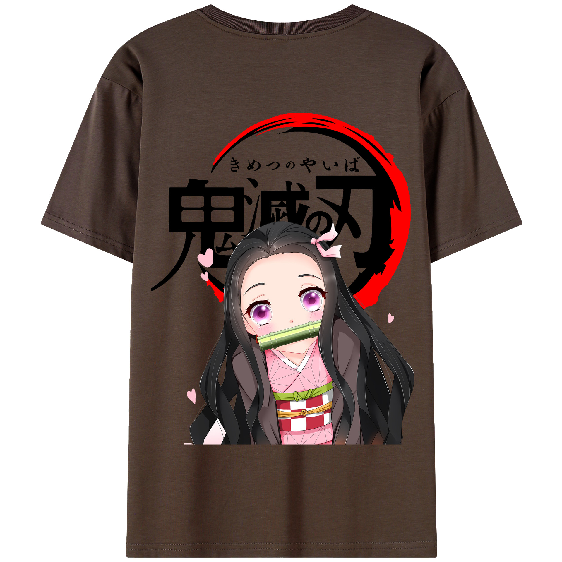（画像用） 鬼滅の刃（きめつのやいば）竈門 禰󠄀豆子／かまど ねずこ Kamado Nezuko 綿100％半袖Tシャツ（背面プリント）