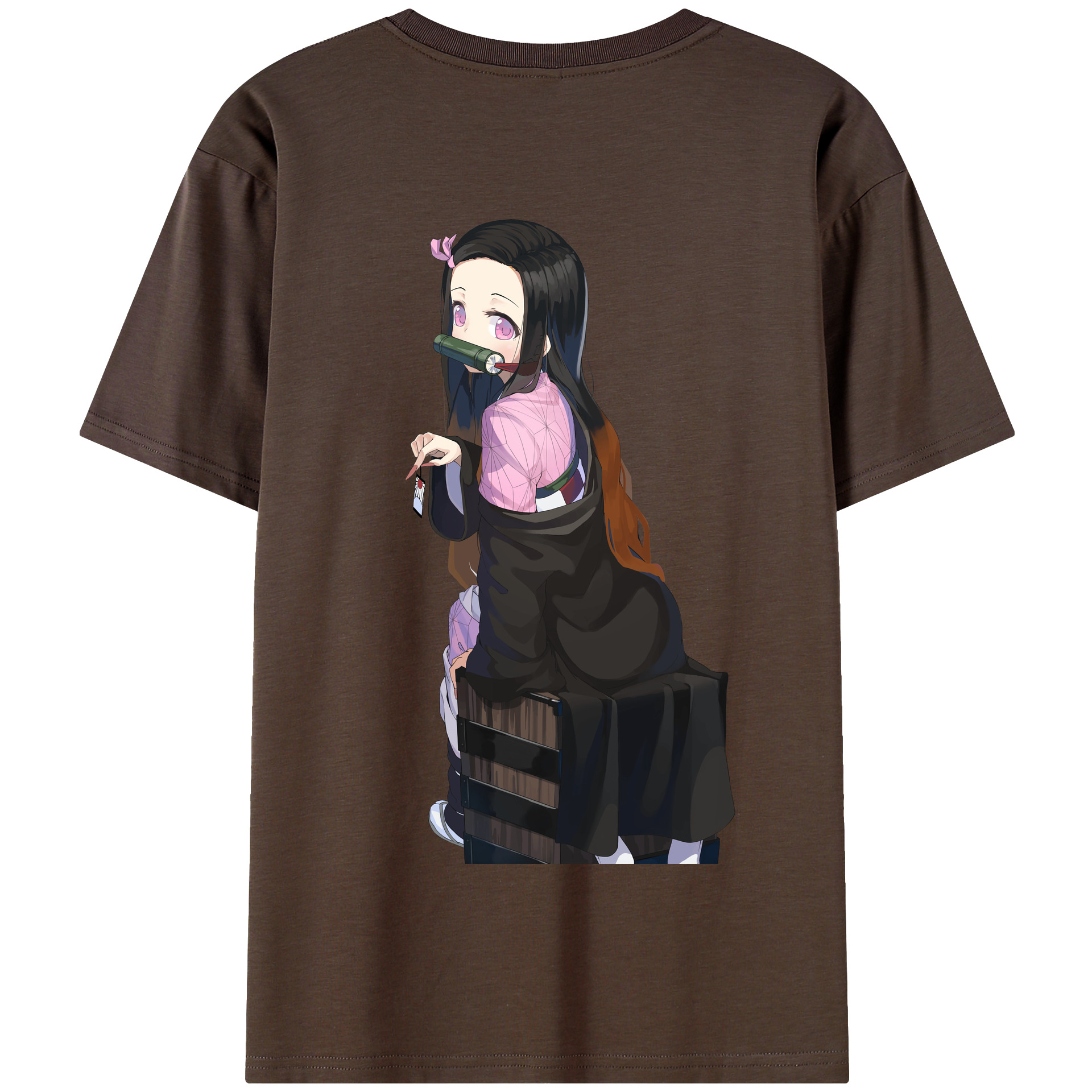 （画像用） 鬼滅の刃（きめつのやいば）竈門 禰󠄀豆子／かまど ねずこ Kamado Nezuko 綿100％半袖Tシャツ（背面プリント）
