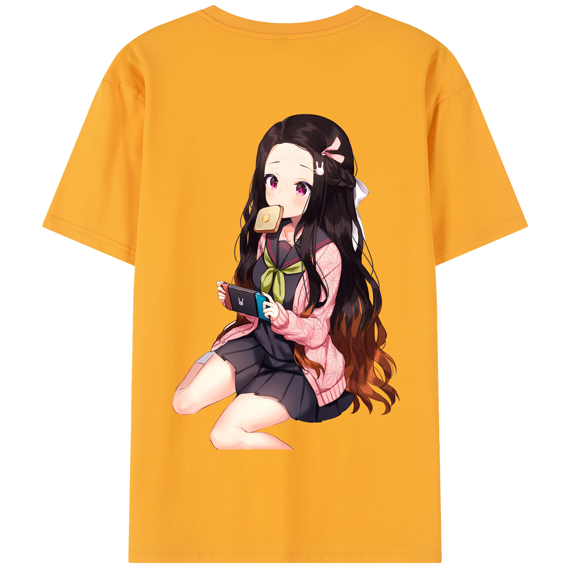 （画像用） 鬼滅の刃（きめつのやいば）竈門 禰󠄀豆子／かまど ねずこ Kamado Nezuko 綿100％半袖Tシャツ（背面プリント）