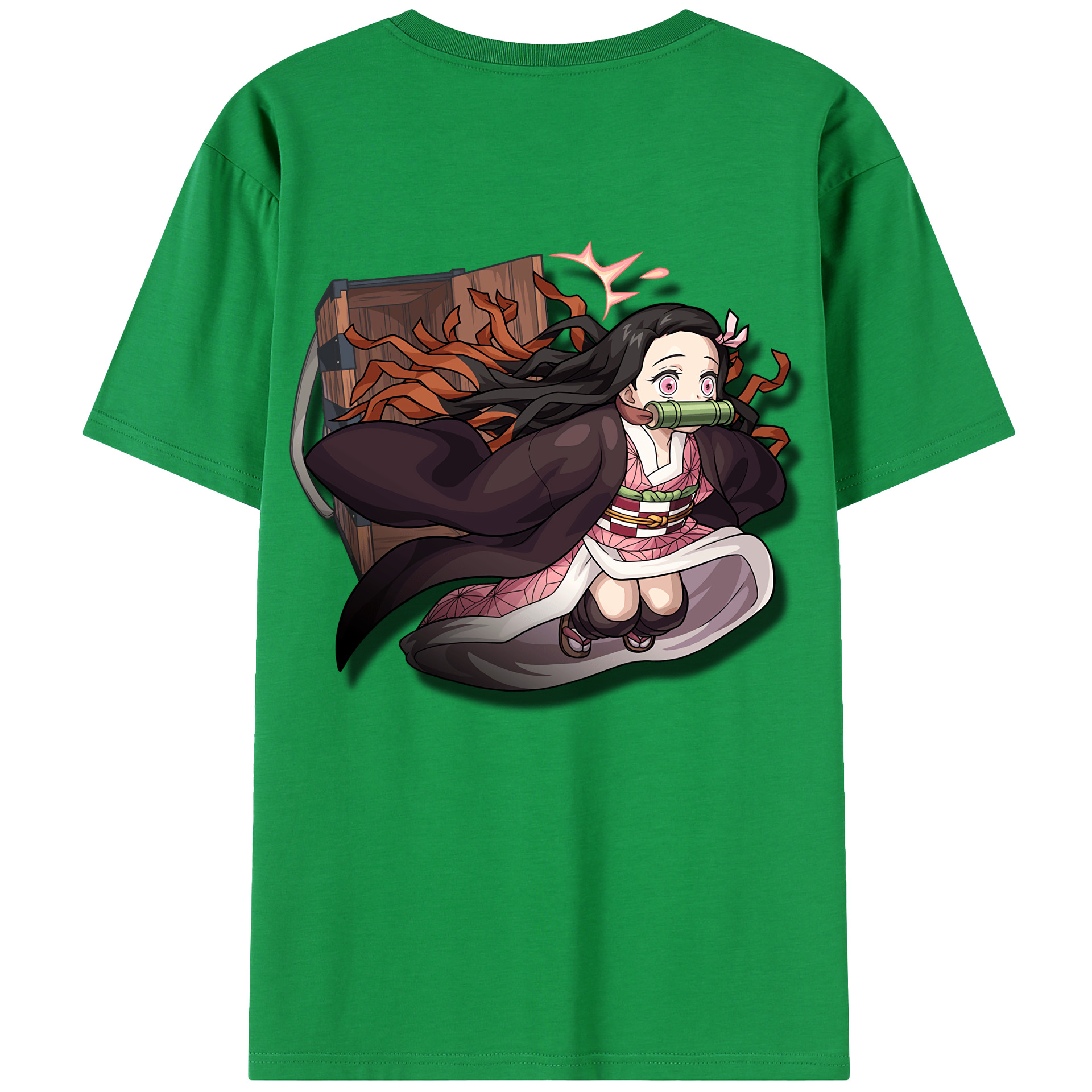 （画像用） 鬼滅の刃（きめつのやいば）竈門 禰󠄀豆子／かまど ねずこ Kamado Nezuko 綿100％半袖Tシャツ（背面プリント）