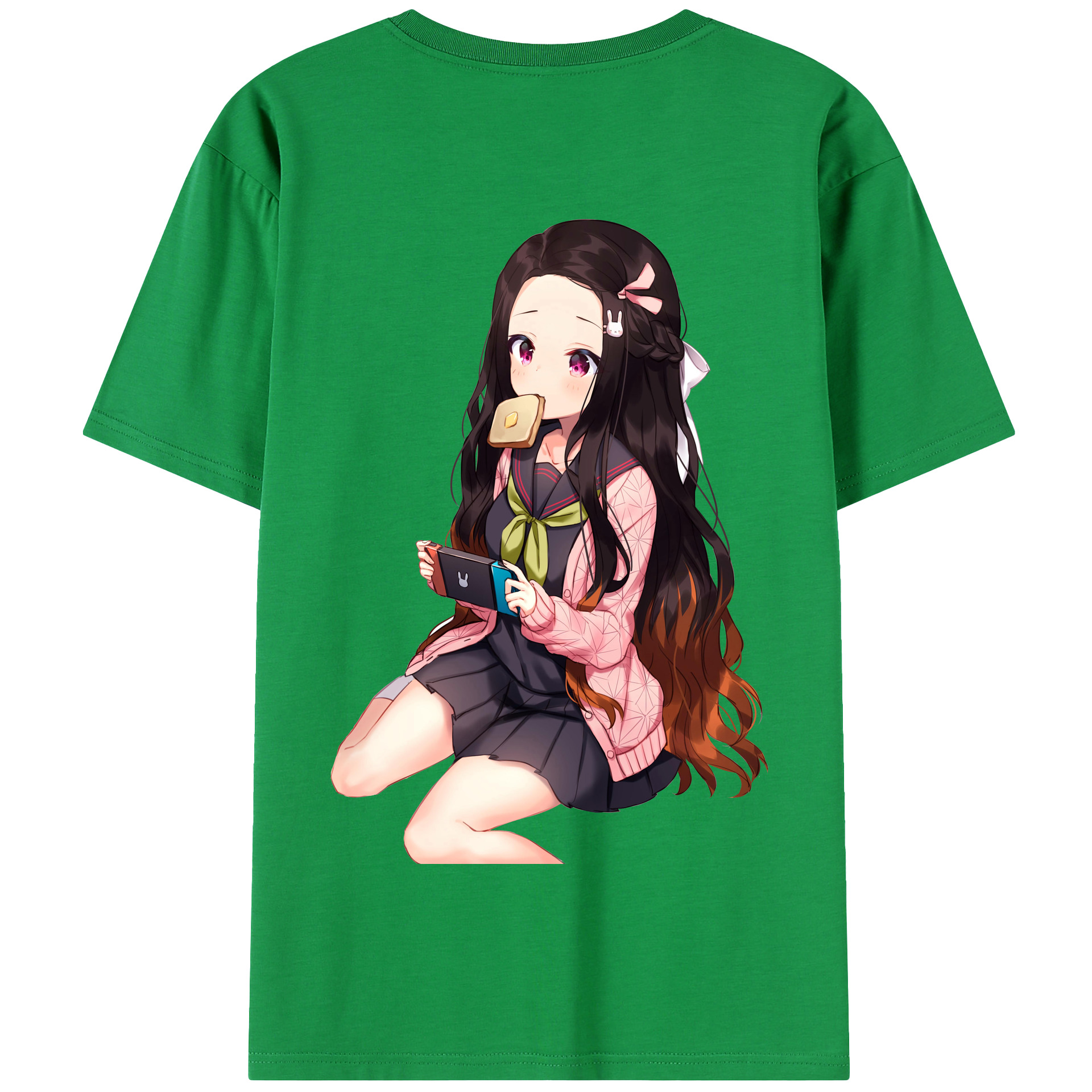 （画像用） 鬼滅の刃（きめつのやいば）竈門 禰󠄀豆子／かまど ねずこ Kamado Nezuko 綿100％半袖Tシャツ（背面プリント）
