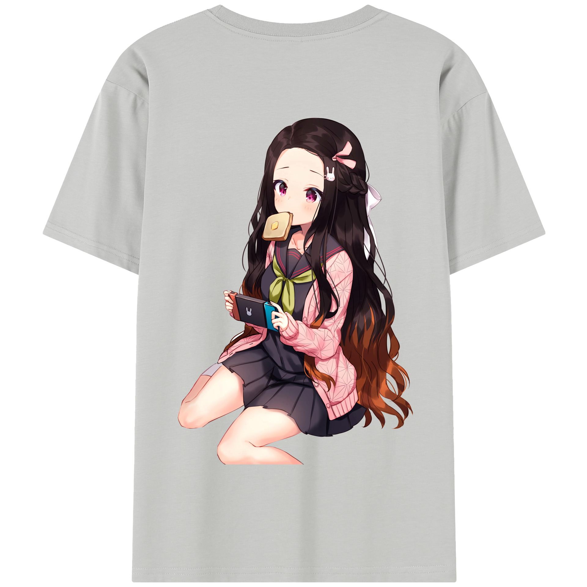 （画像用） 鬼滅の刃（きめつのやいば）竈門 禰󠄀豆子／かまど ねずこ Kamado Nezuko 綿100％半袖Tシャツ（背面プリント）