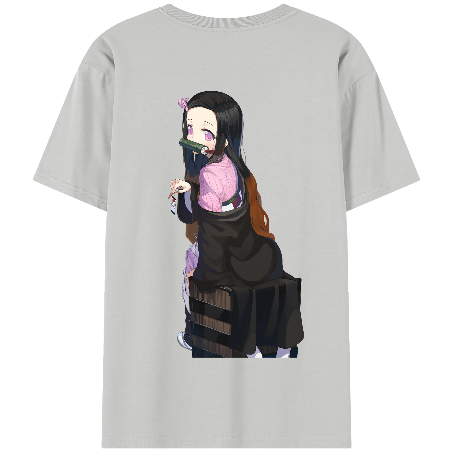 （画像用） 鬼滅の刃（きめつのやいば）竈門 禰󠄀豆子／かまど ねずこ Kamado Nezuko 綿100％半袖Tシャツ（背面プリント）
