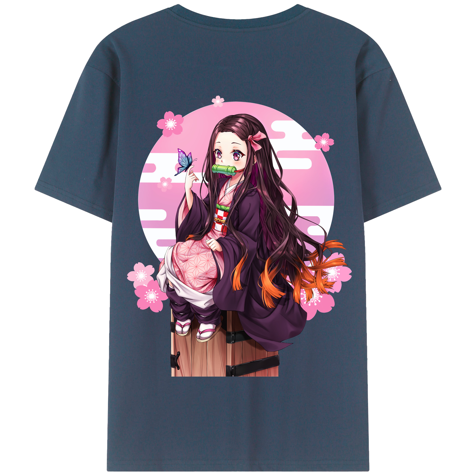 （画像用） 鬼滅の刃（きめつのやいば）竈門 禰󠄀豆子／かまど ねずこ Kamado Nezuko 綿100％半袖Tシャツ（背面プリント）