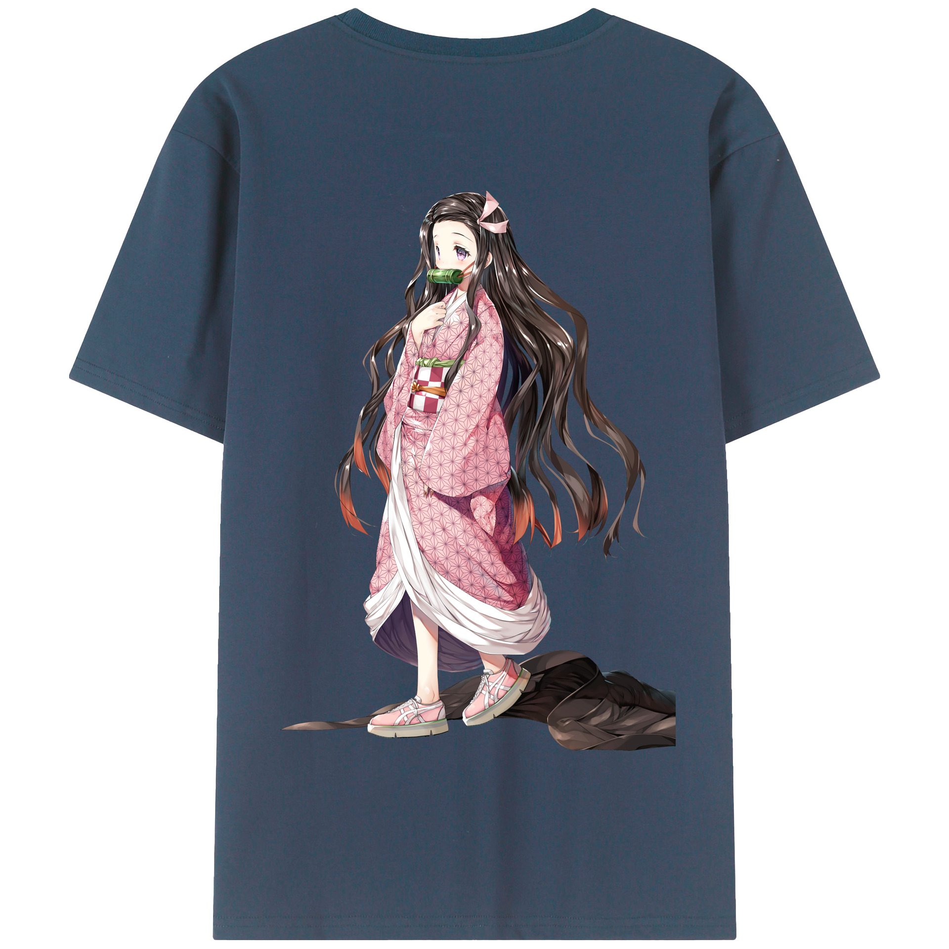 （画像用） 鬼滅の刃（きめつのやいば）竈門 禰󠄀豆子／かまど ねずこ Kamado Nezuko 綿100％半袖Tシャツ（背面プリント）