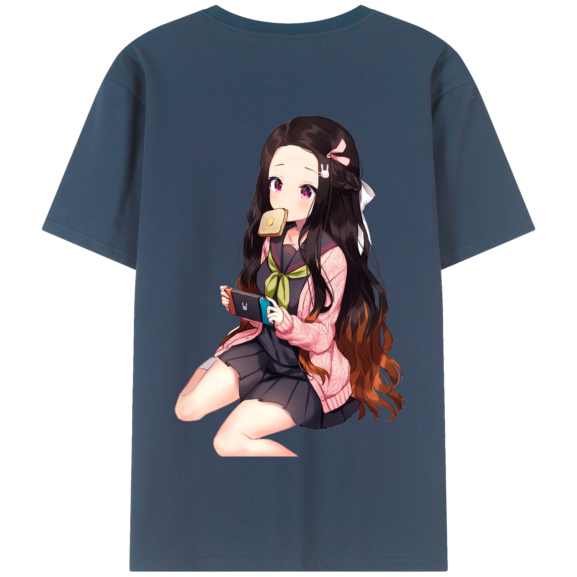 （画像用） 鬼滅の刃（きめつのやいば）竈門 禰󠄀豆子／かまど ねずこ Kamado Nezuko 綿100％半袖Tシャツ（背面プリント）