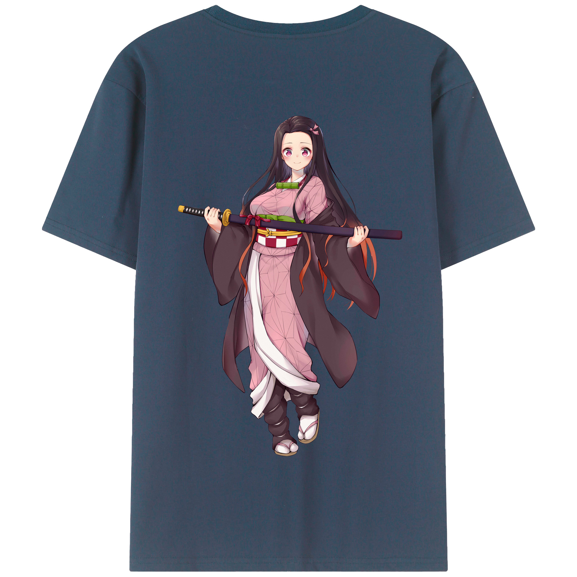 （画像用） 鬼滅の刃（きめつのやいば）竈門 禰󠄀豆子／かまど ねずこ Kamado Nezuko 綿100％半袖Tシャツ（背面プリント）