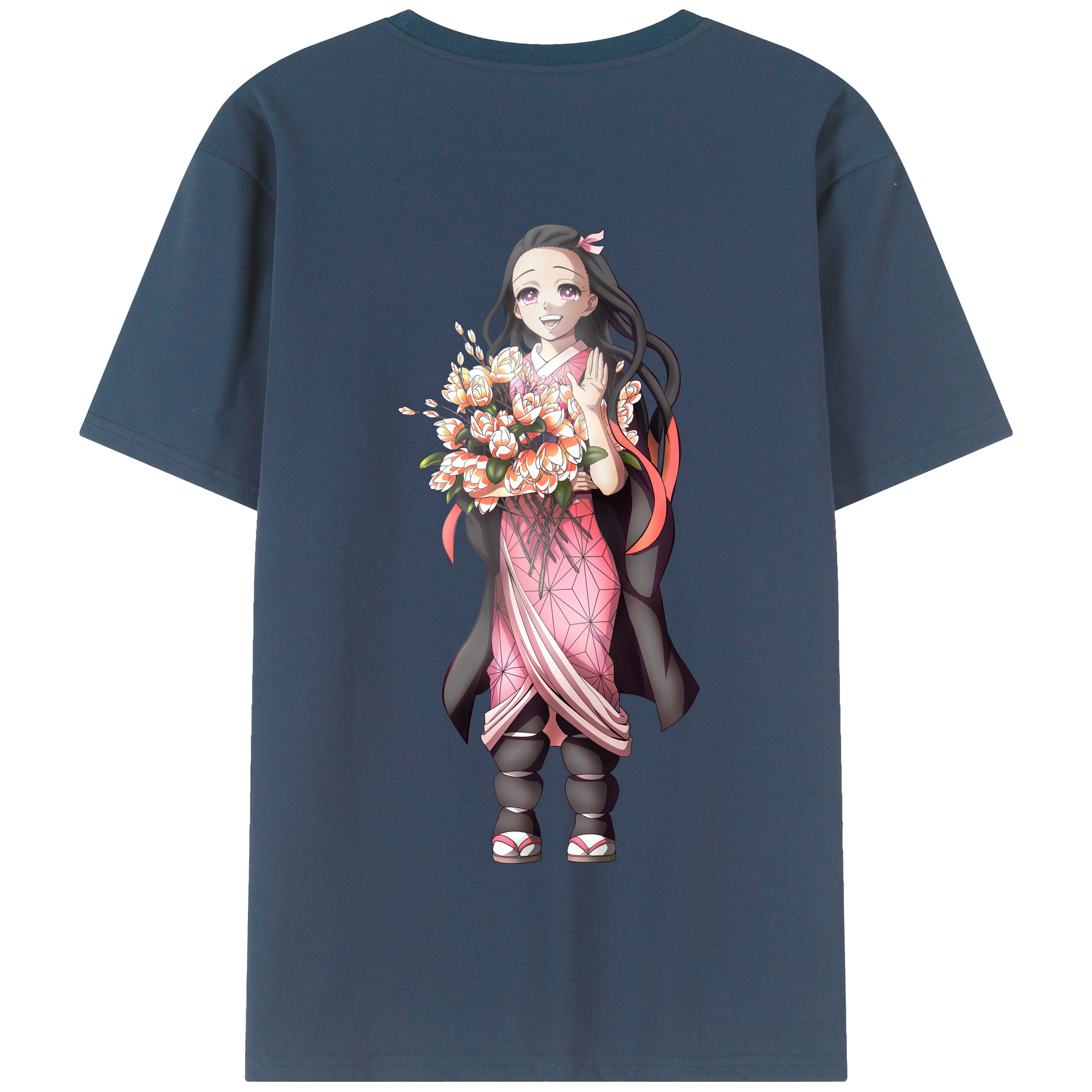 （画像用） 鬼滅の刃（きめつのやいば）竈門 禰󠄀豆子／かまど ねずこ Kamado Nezuko 綿100％半袖Tシャツ（背面プリント）