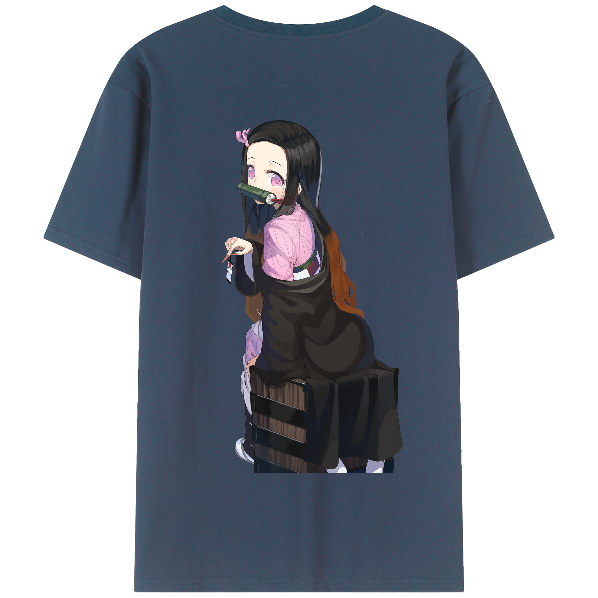（画像用） 鬼滅の刃（きめつのやいば）竈門 禰󠄀豆子／かまど ねずこ Kamado Nezuko 綿100％半袖Tシャツ（背面プリント）