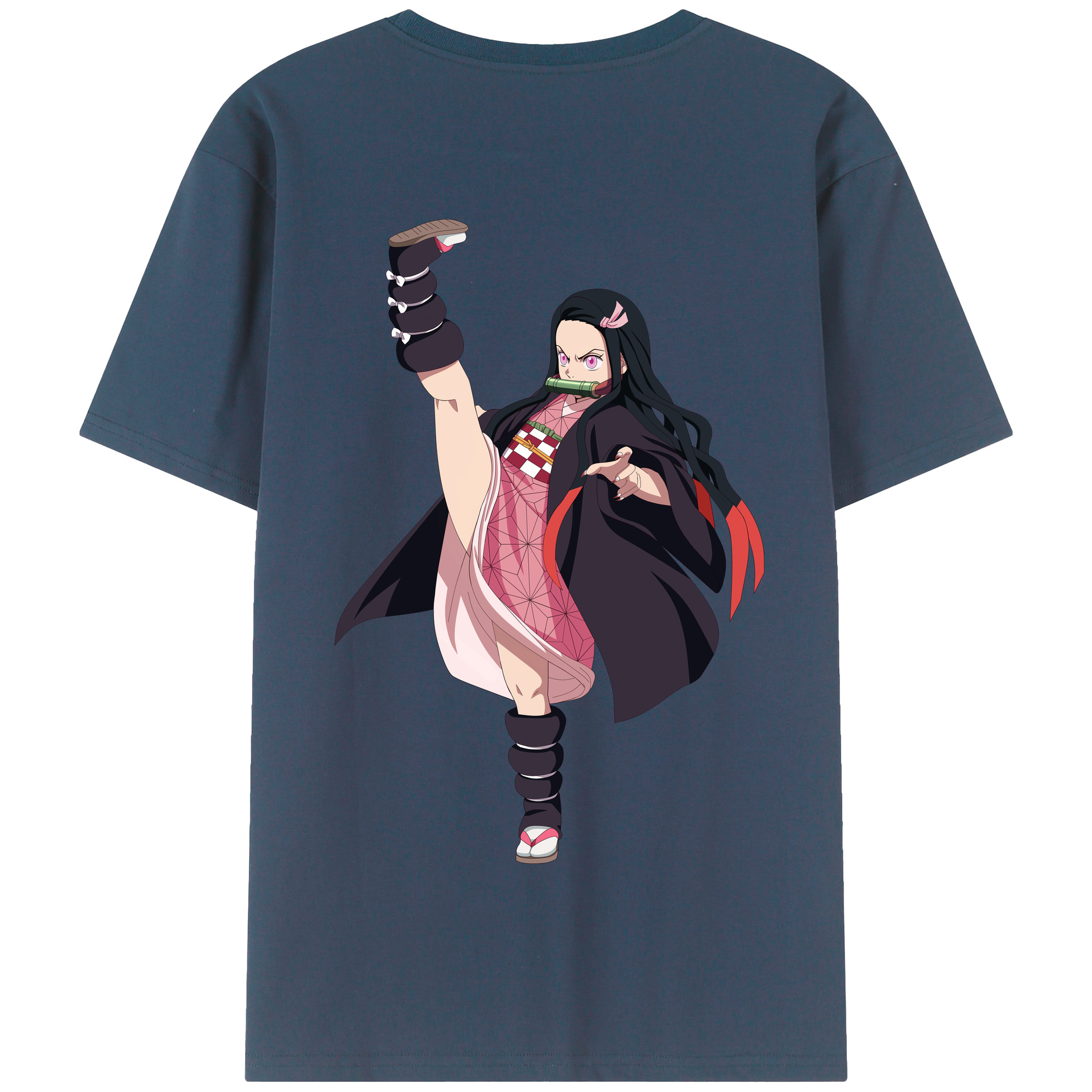 （画像用） 鬼滅の刃（きめつのやいば）竈門 禰󠄀豆子／かまど ねずこ Kamado Nezuko 綿100％半袖Tシャツ（背面プリント）