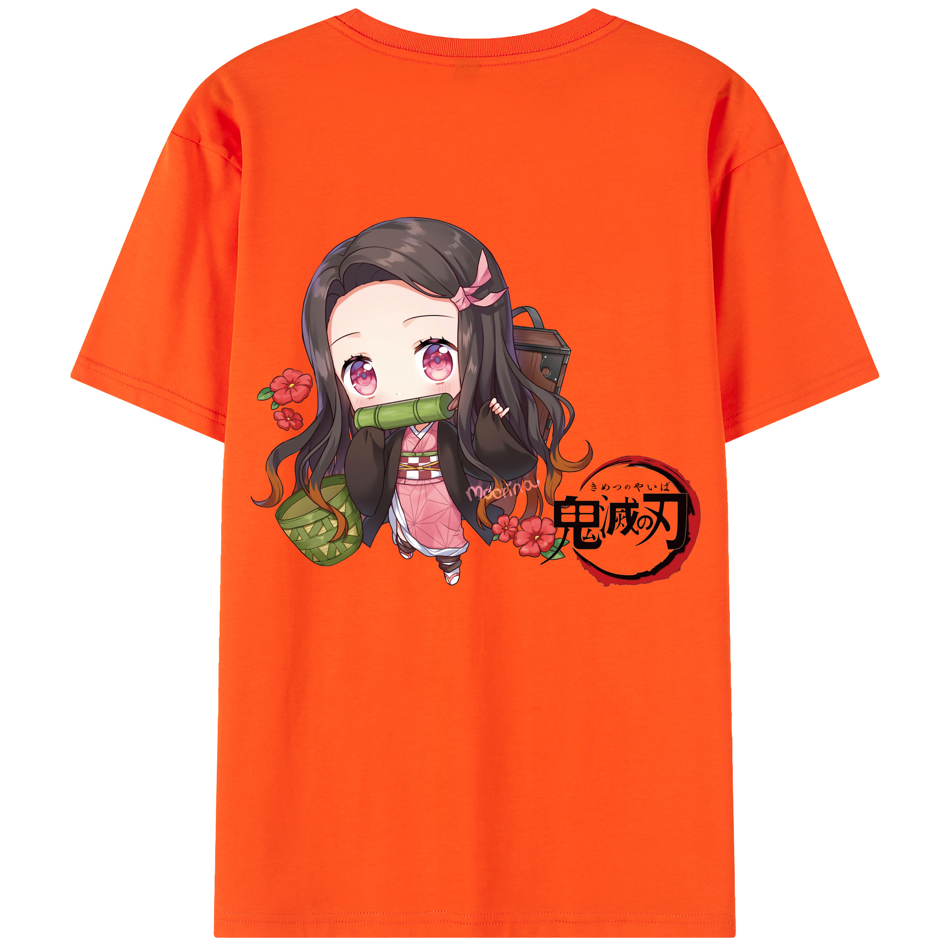 （画像用） 鬼滅の刃（きめつのやいば）竈門 禰󠄀豆子／かまど ねずこ Kamado Nezuko 綿100％半袖Tシャツ（背面プリント）