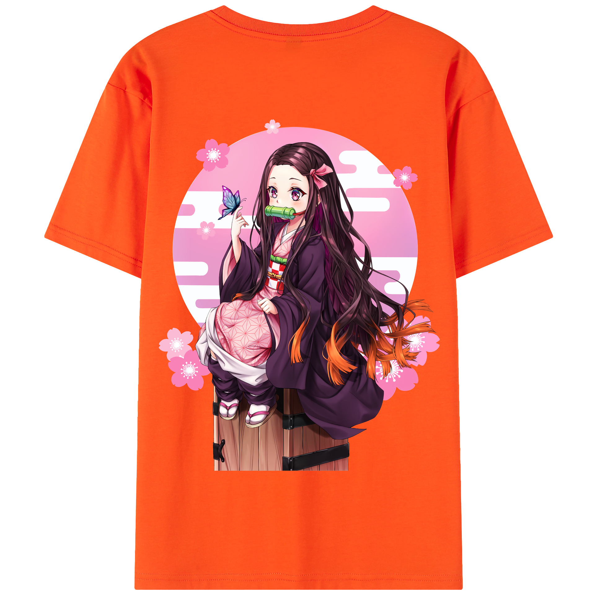 （画像用） 鬼滅の刃（きめつのやいば）竈門 禰󠄀豆子／かまど ねずこ Kamado Nezuko 綿100％半袖Tシャツ（背面プリント）