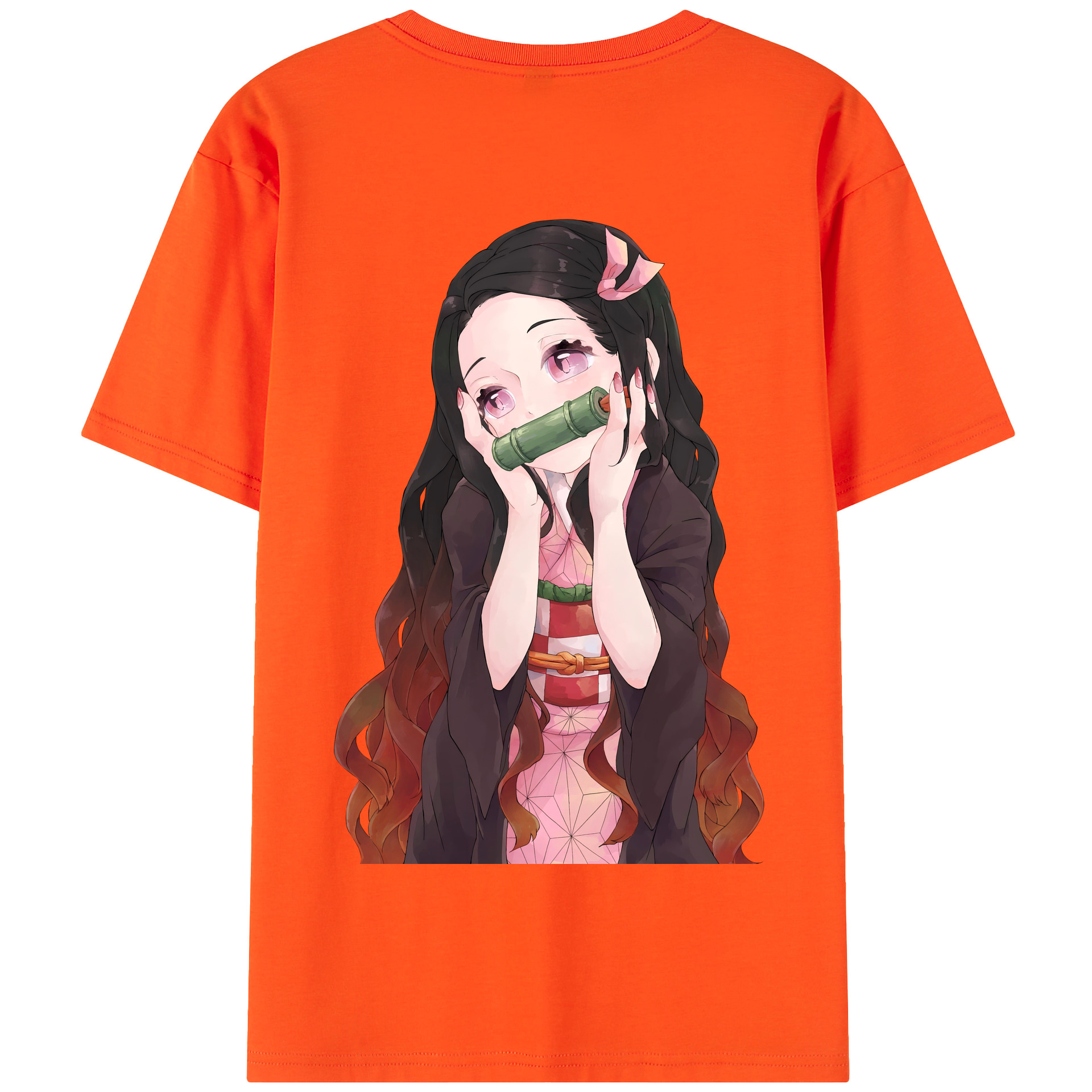 （画像用） 鬼滅の刃（きめつのやいば）竈門 禰󠄀豆子／かまど ねずこ Kamado Nezuko 綿100％半袖Tシャツ（背面プリント）