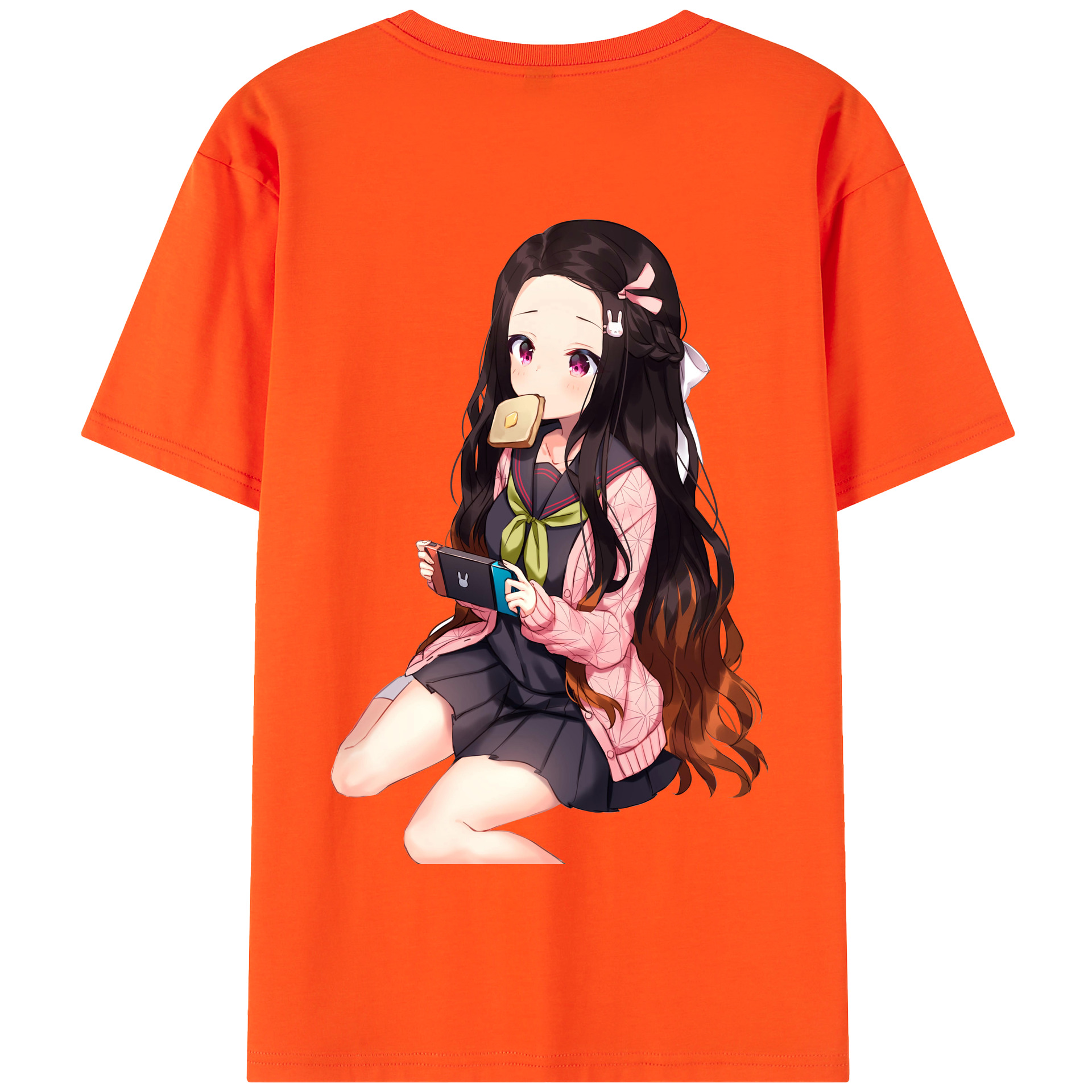 （画像用） 鬼滅の刃（きめつのやいば）竈門 禰󠄀豆子／かまど ねずこ Kamado Nezuko 綿100％半袖Tシャツ（背面プリント）
