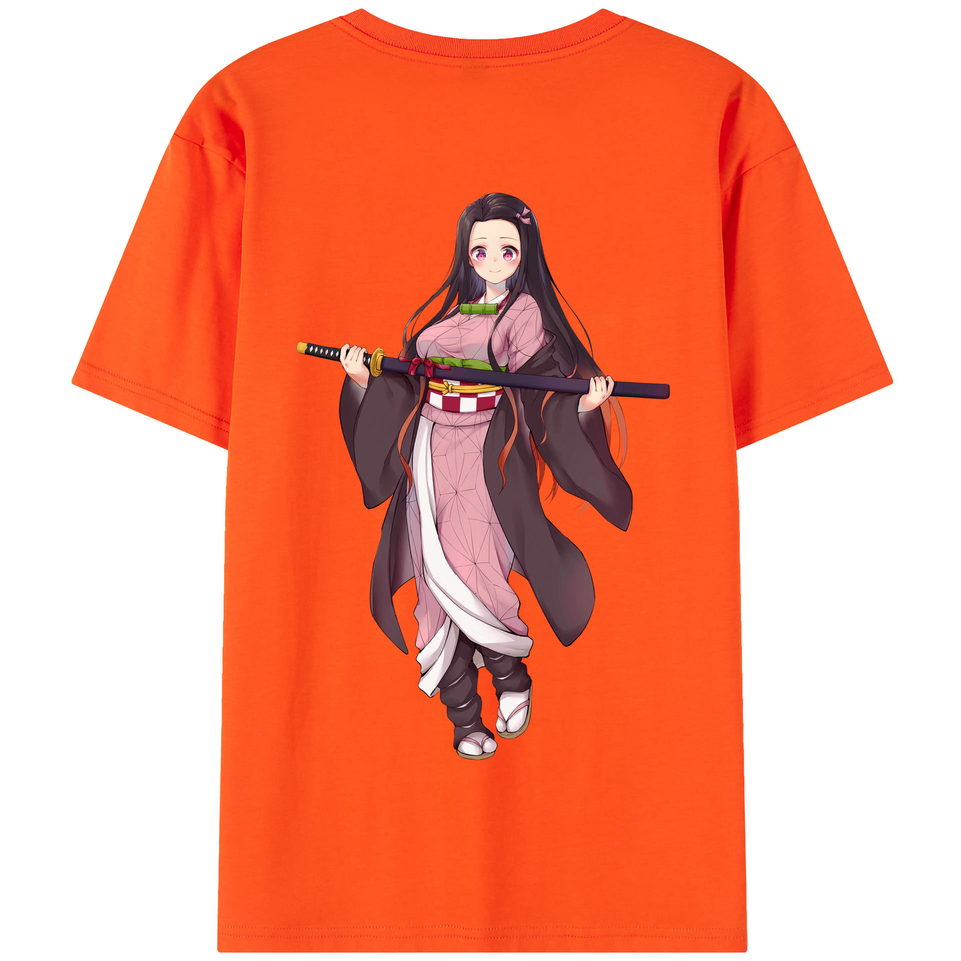（画像用） 鬼滅の刃（きめつのやいば）竈門 禰󠄀豆子／かまど ねずこ Kamado Nezuko 綿100％半袖Tシャツ（背面プリント）