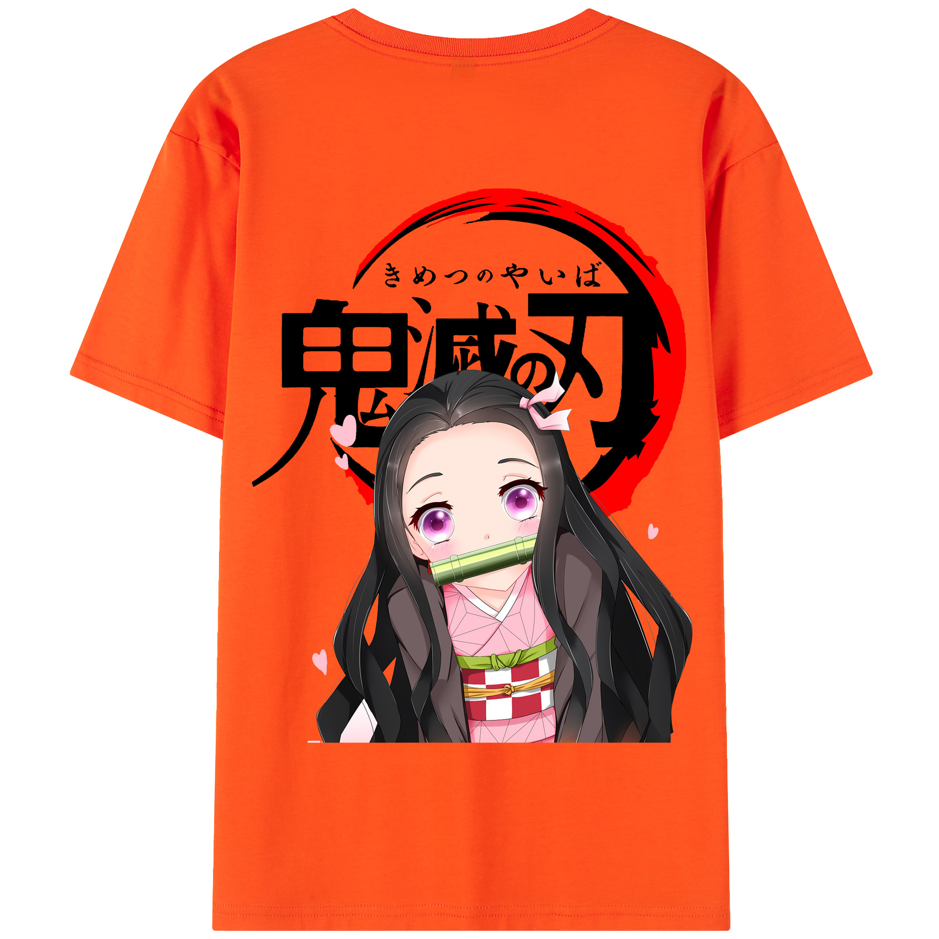 （画像用） 鬼滅の刃（きめつのやいば）竈門 禰󠄀豆子／かまど ねずこ Kamado Nezuko 綿100％半袖Tシャツ（背面プリント）