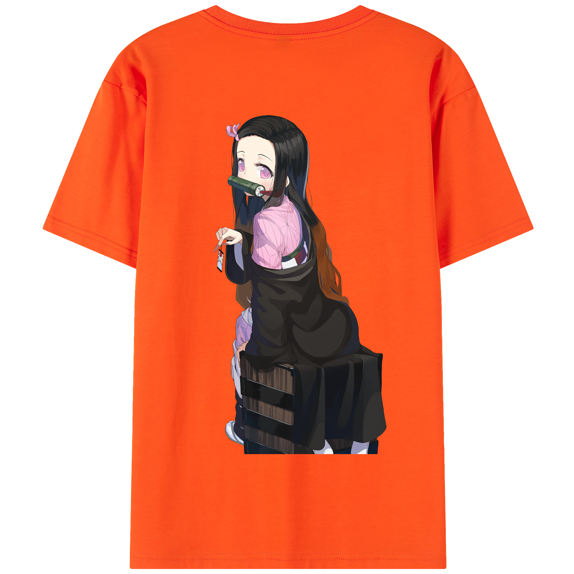 （画像用） 鬼滅の刃（きめつのやいば）竈門 禰󠄀豆子／かまど ねずこ Kamado Nezuko 綿100％半袖Tシャツ（背面プリント）