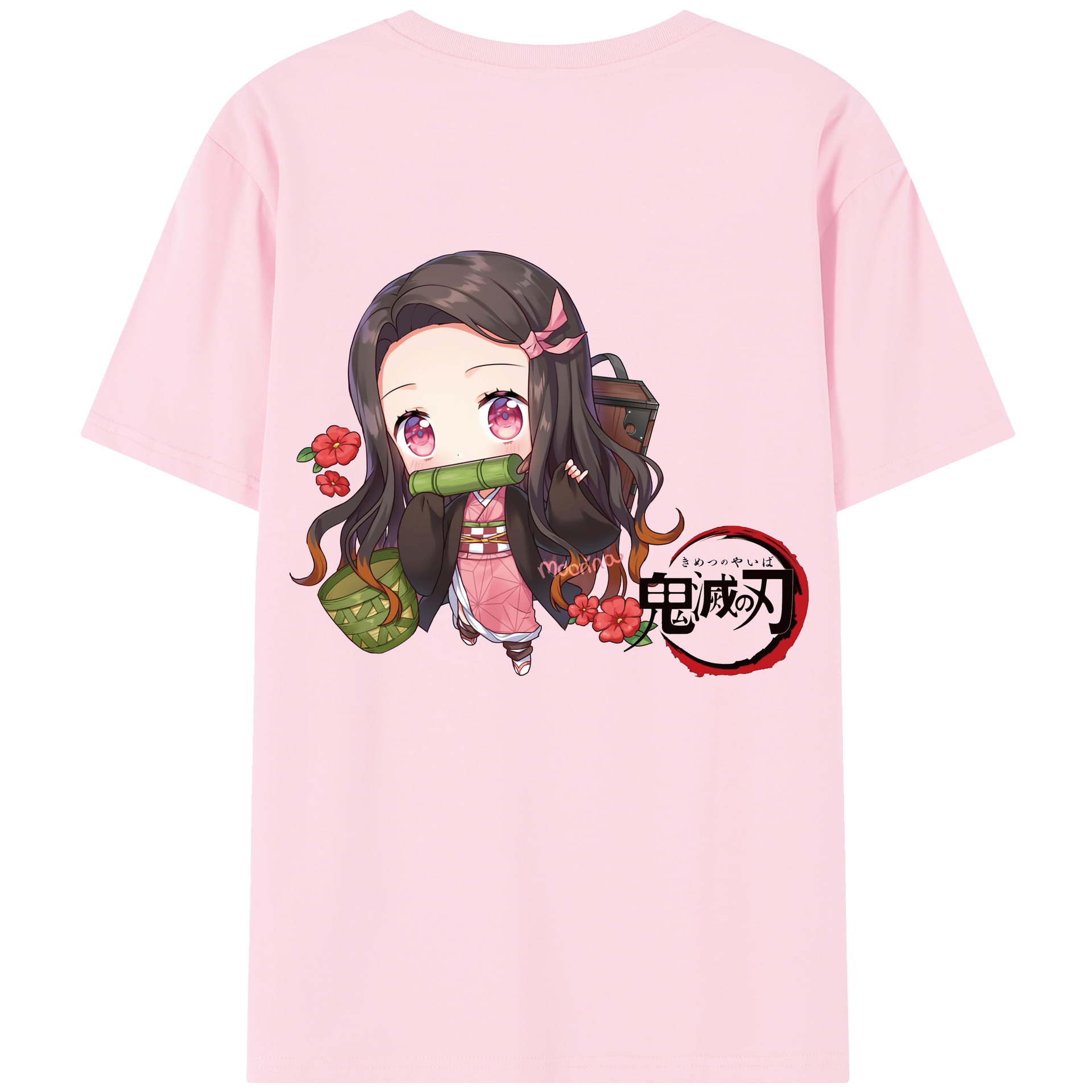（画像用） 鬼滅の刃（きめつのやいば）竈門 禰󠄀豆子／かまど ねずこ Kamado Nezuko 綿100％半袖Tシャツ（背面プリント）