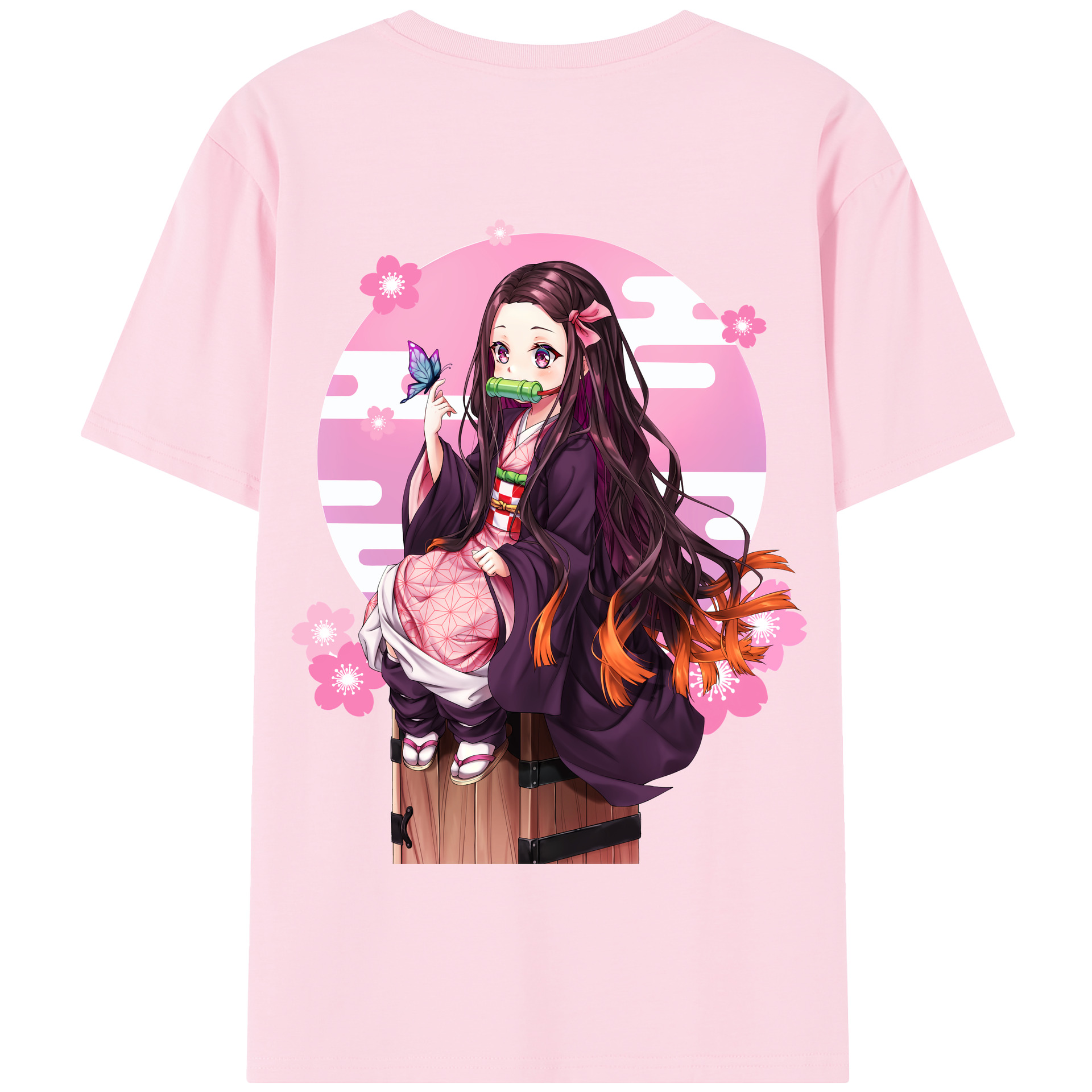 （画像用） 鬼滅の刃（きめつのやいば）竈門 禰󠄀豆子／かまど ねずこ Kamado Nezuko 綿100％半袖Tシャツ（背面プリント）