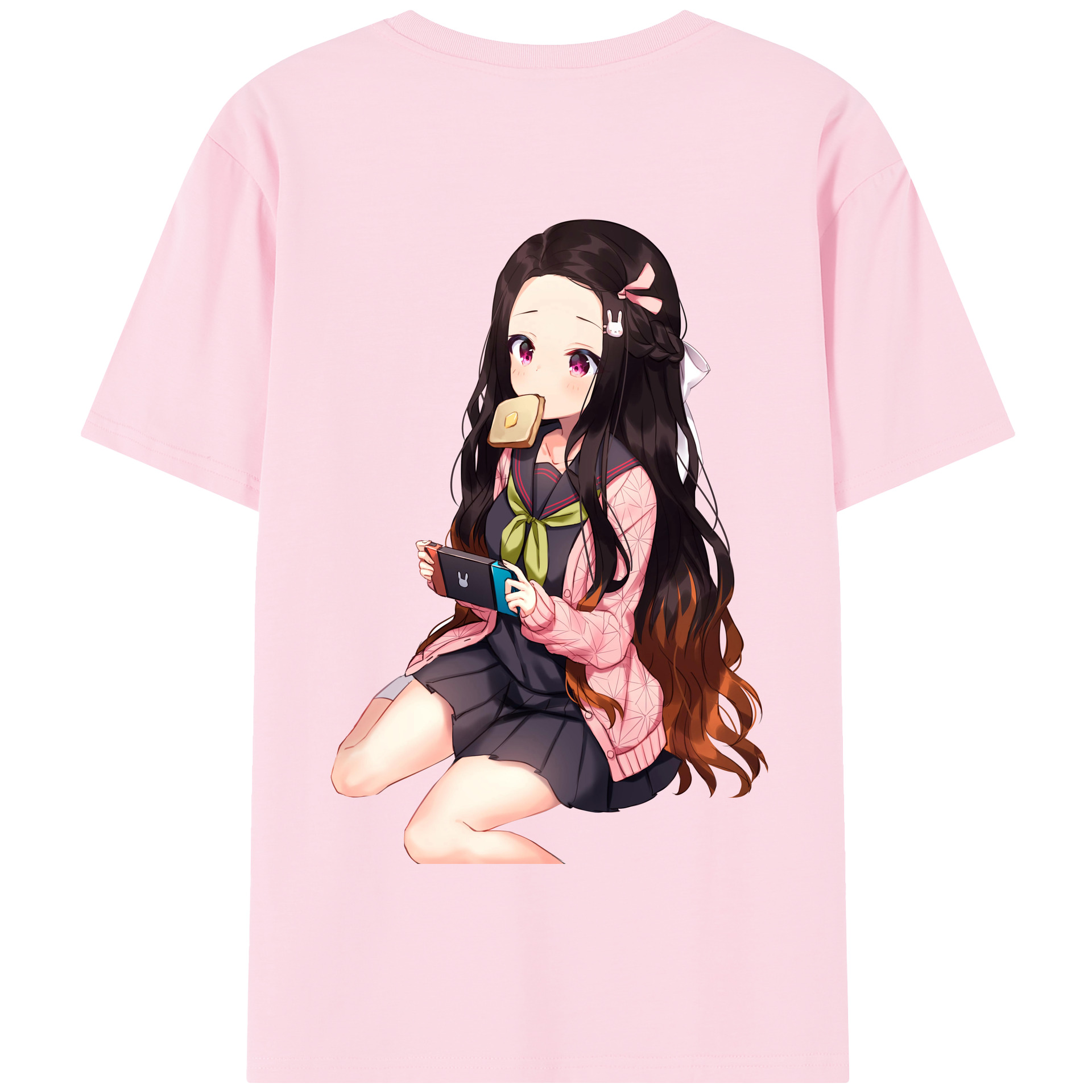（画像用） 鬼滅の刃（きめつのやいば）竈門 禰󠄀豆子／かまど ねずこ Kamado Nezuko 綿100％半袖Tシャツ（背面プリント）