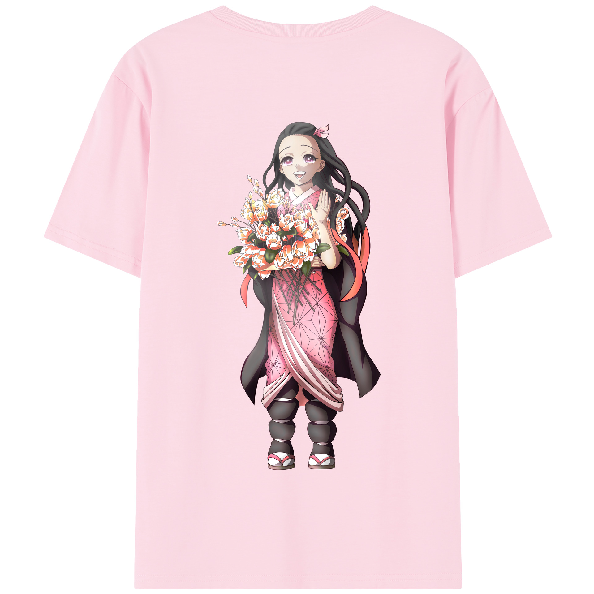 （画像用） 鬼滅の刃（きめつのやいば）竈門 禰󠄀豆子／かまど ねずこ Kamado Nezuko 綿100％半袖Tシャツ（背面プリント）