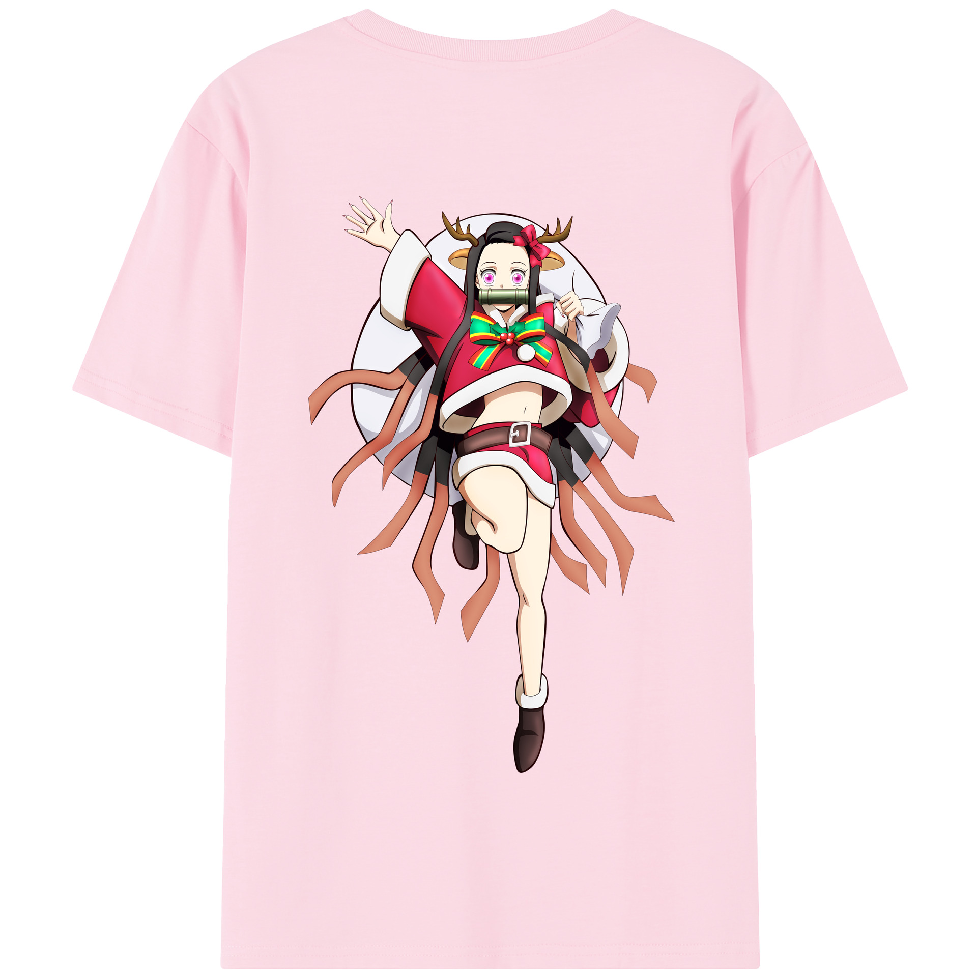 （画像用） 鬼滅の刃（きめつのやいば）竈門 禰󠄀豆子／かまど ねずこ Kamado Nezuko 綿100％半袖Tシャツ（背面プリント）
