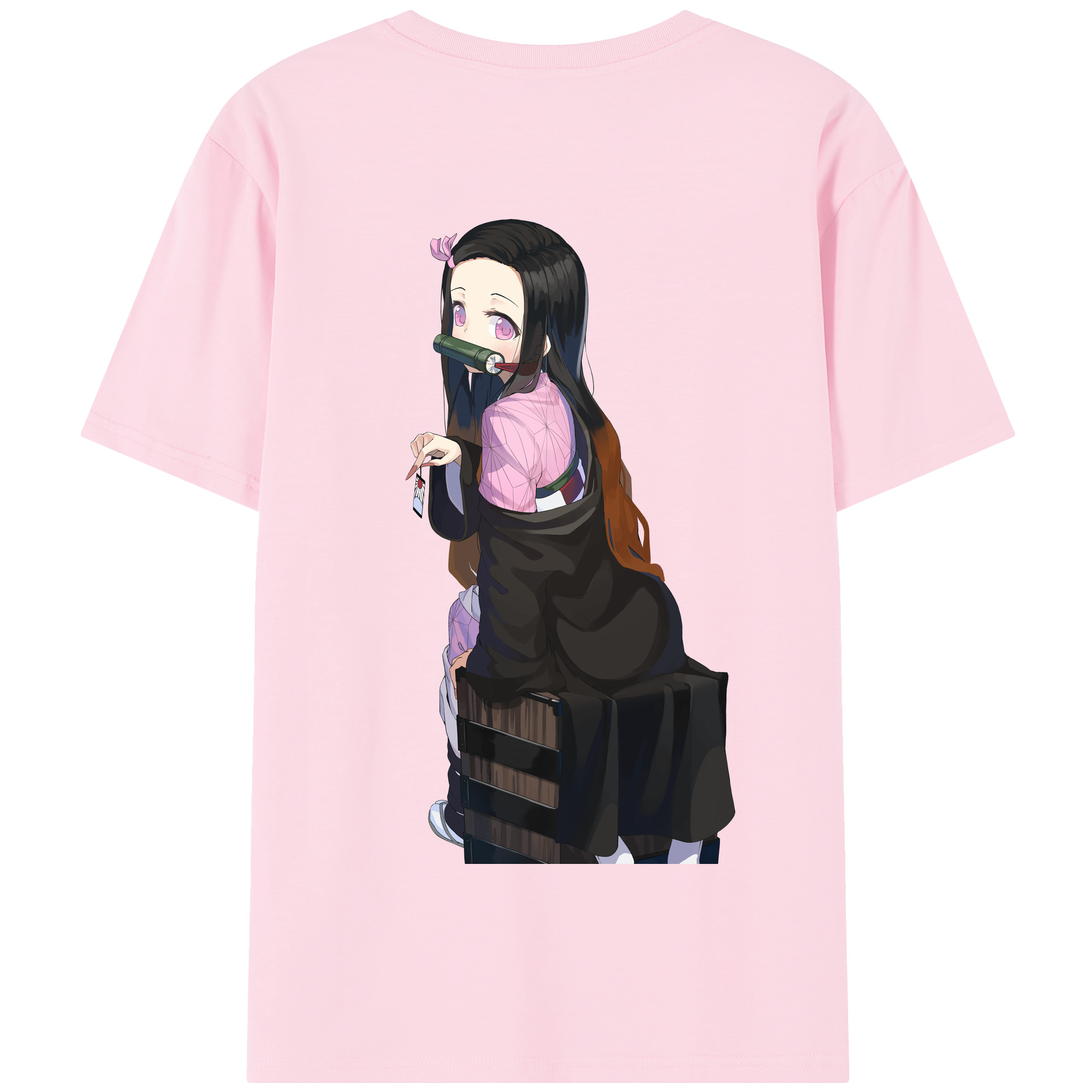 （画像用） 鬼滅の刃（きめつのやいば）竈門 禰󠄀豆子／かまど ねずこ Kamado Nezuko 綿100％半袖Tシャツ（背面プリント）
