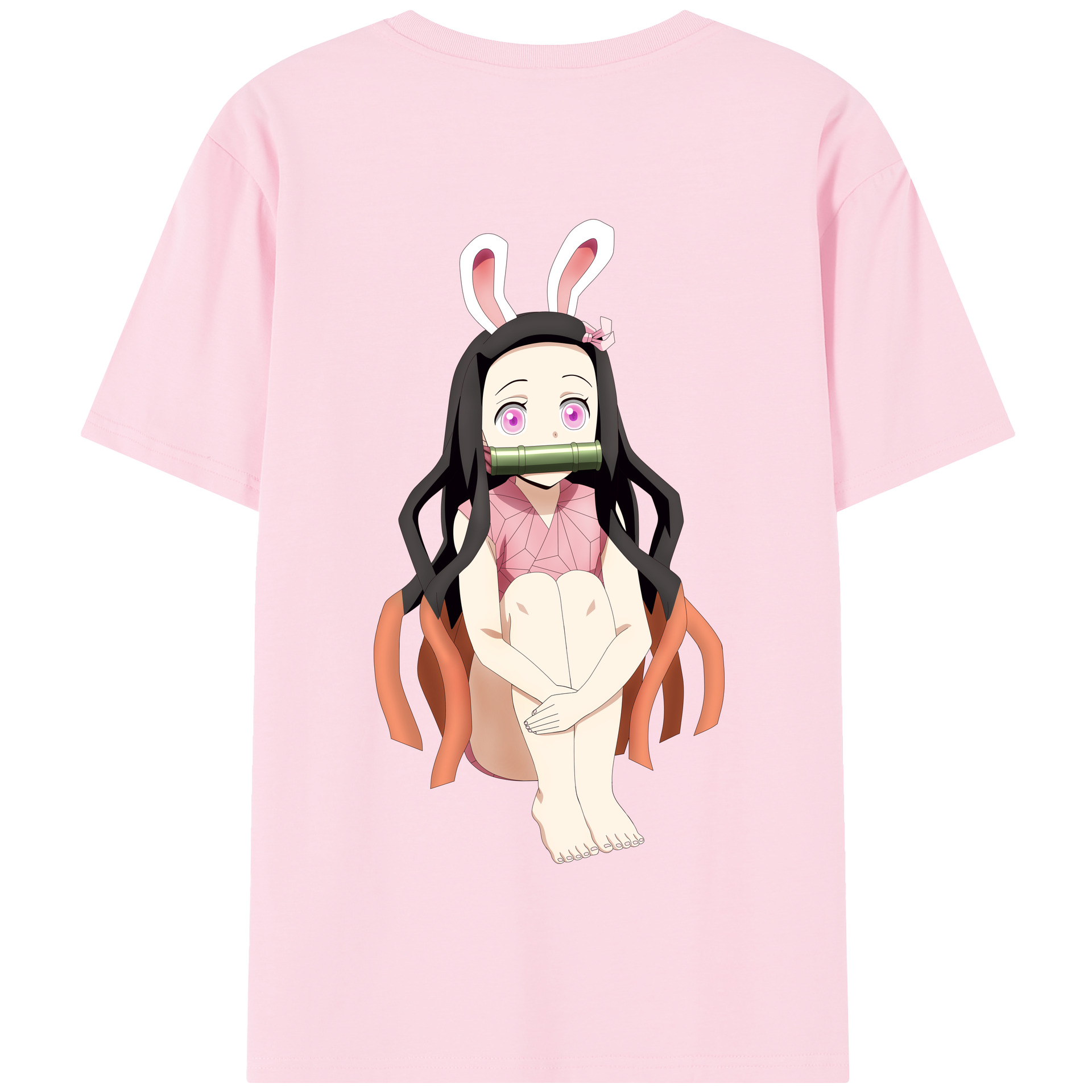 （画像用） 鬼滅の刃（きめつのやいば）竈門 禰󠄀豆子／かまど ねずこ Kamado Nezuko 綿100％半袖Tシャツ（背面プリント）