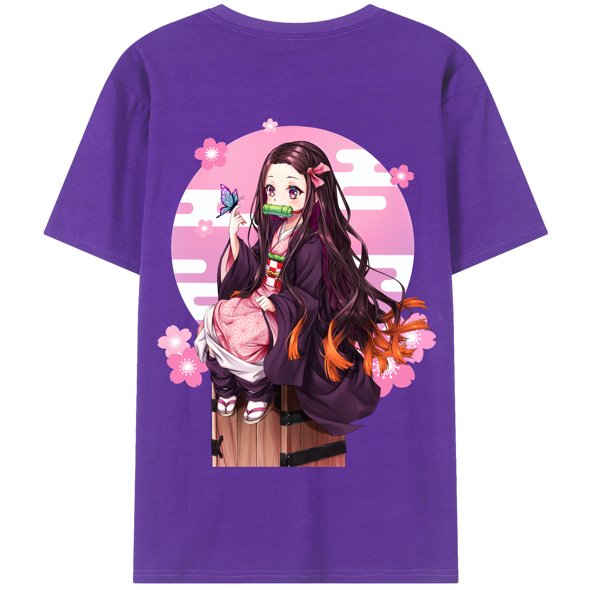 （画像用） 鬼滅の刃（きめつのやいば）竈門 禰󠄀豆子／かまど ねずこ Kamado Nezuko 綿100％半袖Tシャツ（背面プリント）