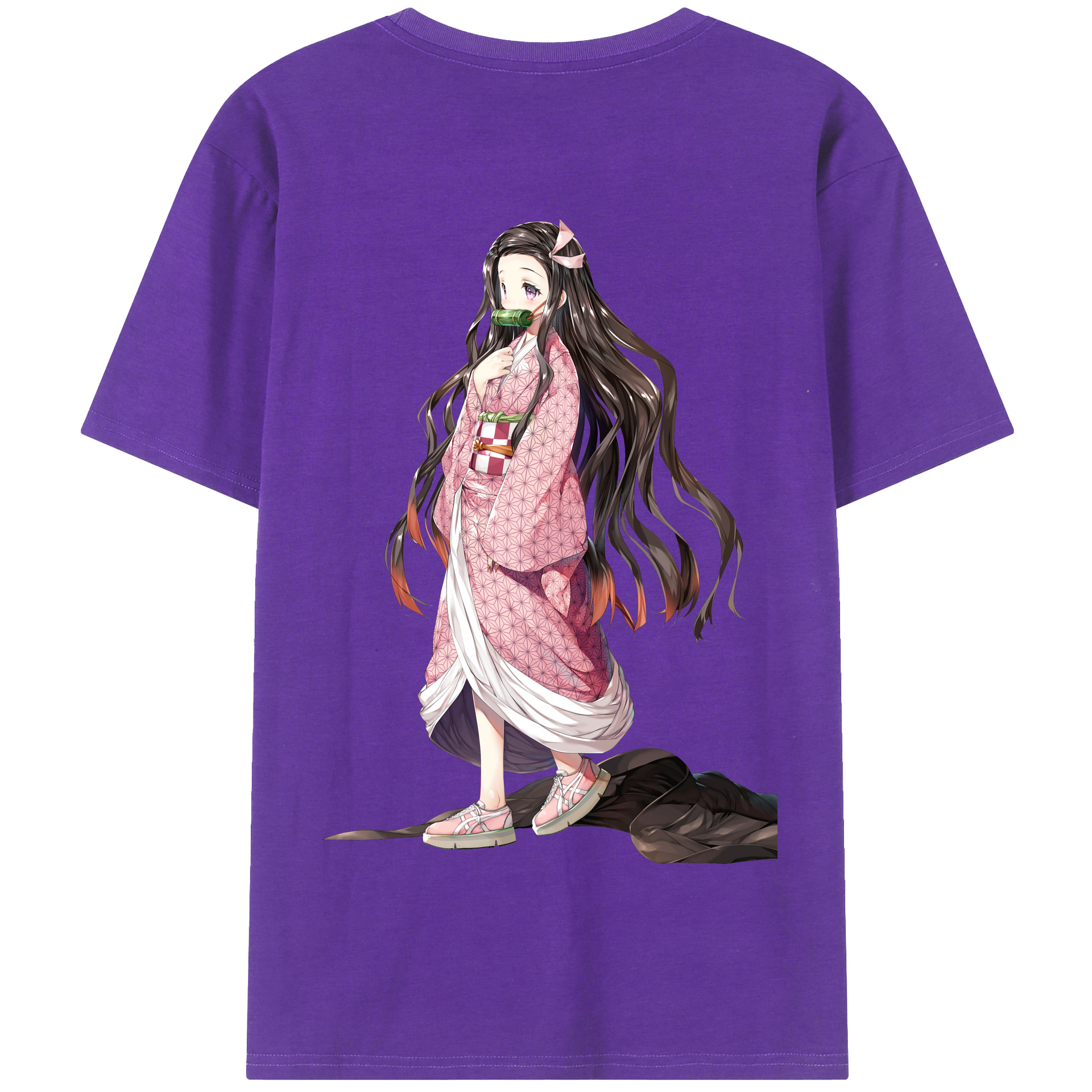 （画像用） 鬼滅の刃（きめつのやいば）竈門 禰󠄀豆子／かまど ねずこ Kamado Nezuko 綿100％半袖Tシャツ（背面プリント）