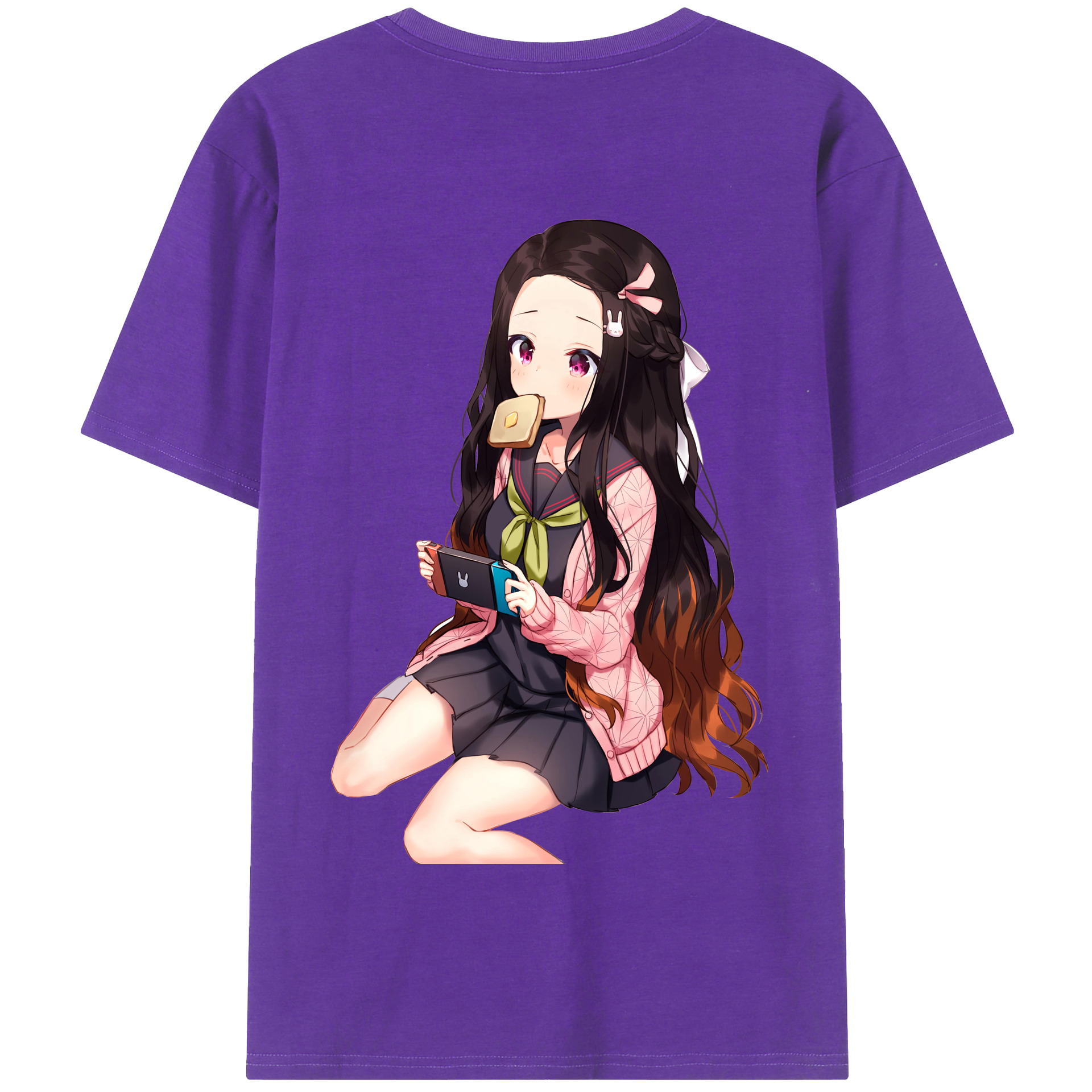 （画像用） 鬼滅の刃（きめつのやいば）竈門 禰󠄀豆子／かまど ねずこ Kamado Nezuko 綿100％半袖Tシャツ（背面プリント）