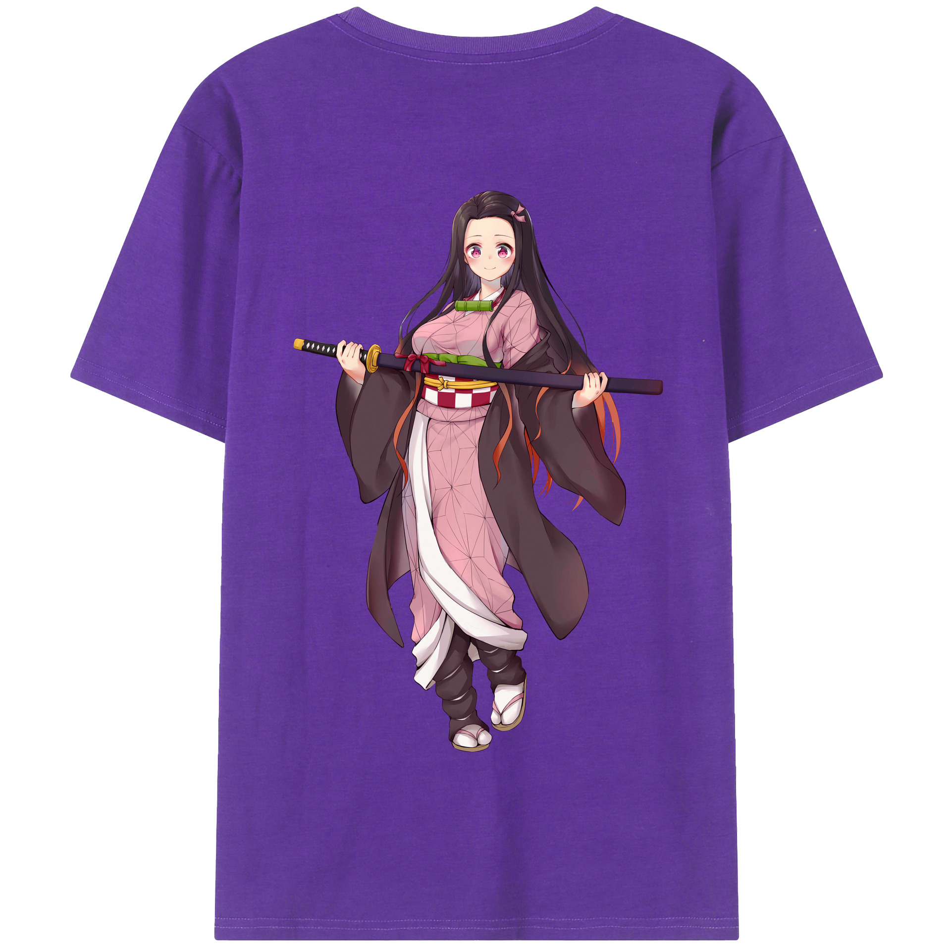 （画像用） 鬼滅の刃（きめつのやいば）竈門 禰󠄀豆子／かまど ねずこ Kamado Nezuko 綿100％半袖Tシャツ（背面プリント）