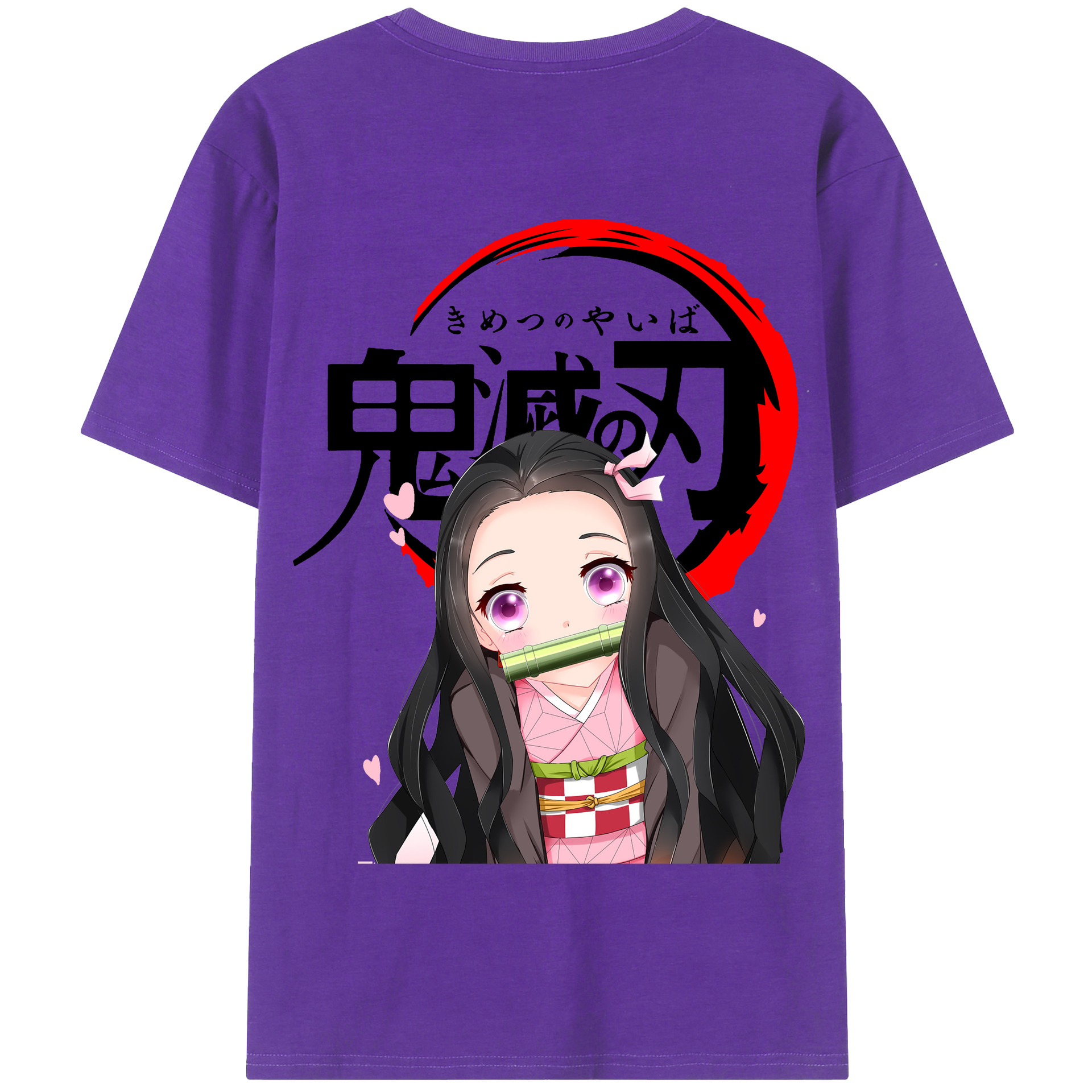 （画像用） 鬼滅の刃（きめつのやいば）竈門 禰󠄀豆子／かまど ねずこ Kamado Nezuko 綿100％半袖Tシャツ（背面プリント）