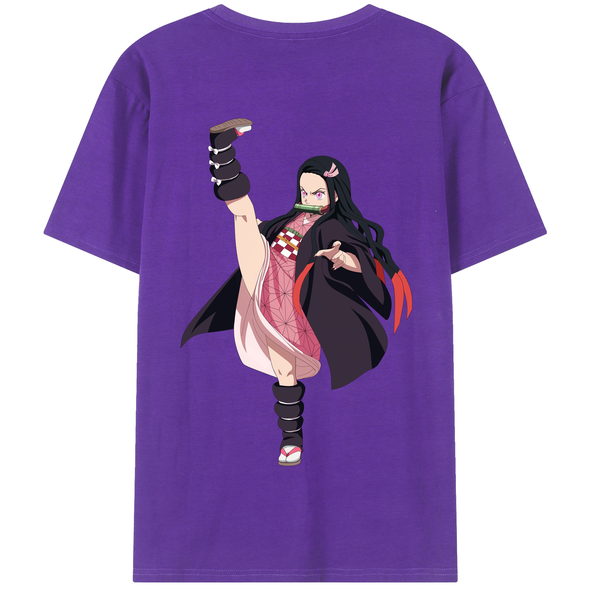（画像用） 鬼滅の刃（きめつのやいば）竈門 禰󠄀豆子／かまど ねずこ Kamado Nezuko 綿100％半袖Tシャツ（背面プリント）