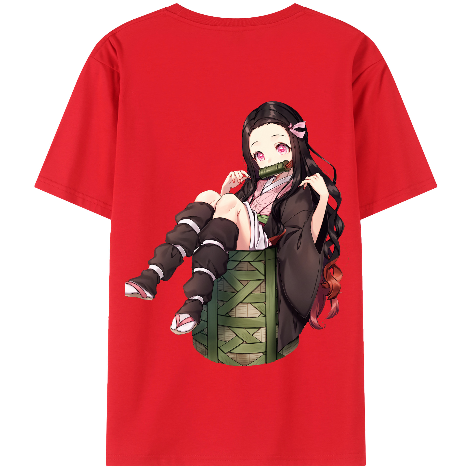 （画像用） 鬼滅の刃（きめつのやいば）竈門 禰󠄀豆子／かまど ねずこ Kamado Nezuko 綿100％半袖Tシャツ（背面プリント）