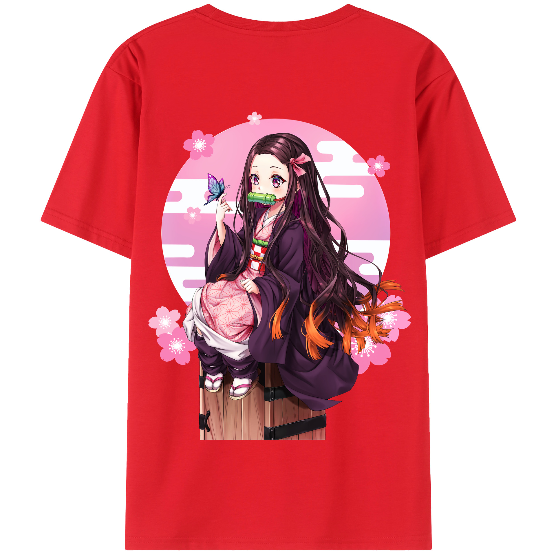 （画像用） 鬼滅の刃（きめつのやいば）竈門 禰󠄀豆子／かまど ねずこ Kamado Nezuko 綿100％半袖Tシャツ（背面プリント）