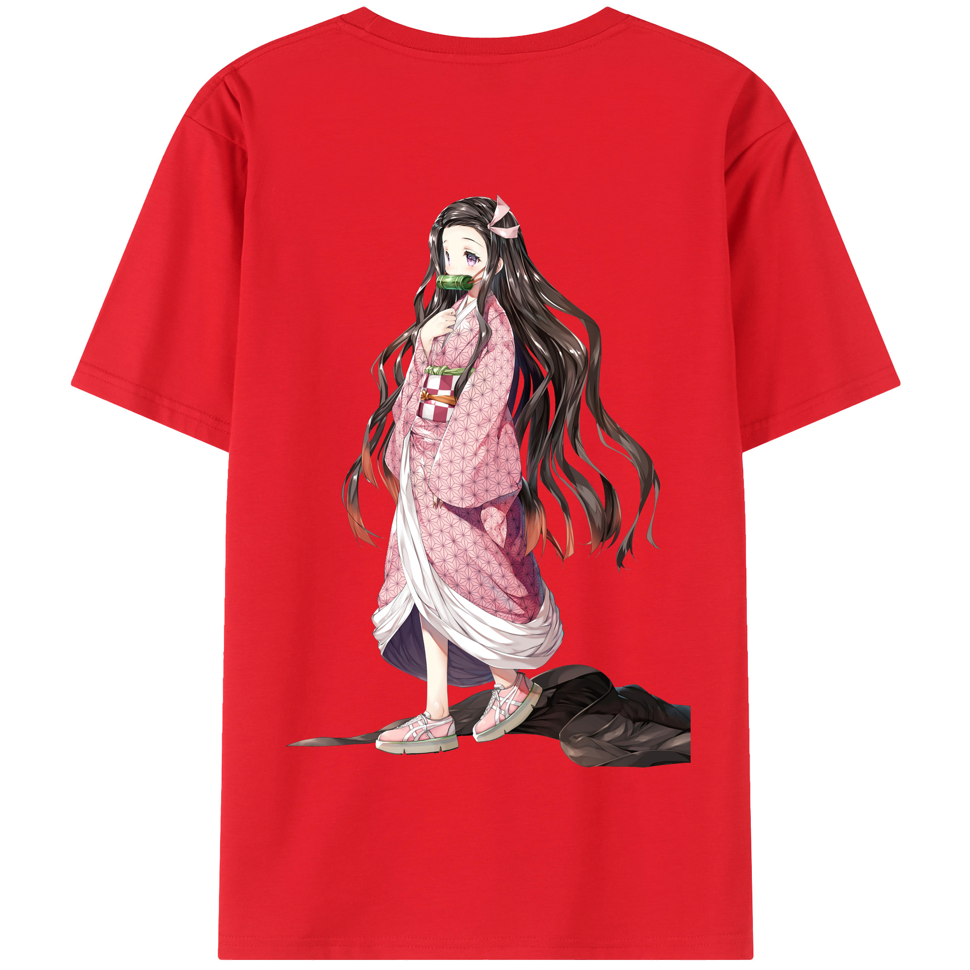 （画像用） 鬼滅の刃（きめつのやいば）竈門 禰󠄀豆子／かまど ねずこ Kamado Nezuko 綿100％半袖Tシャツ（背面プリント）