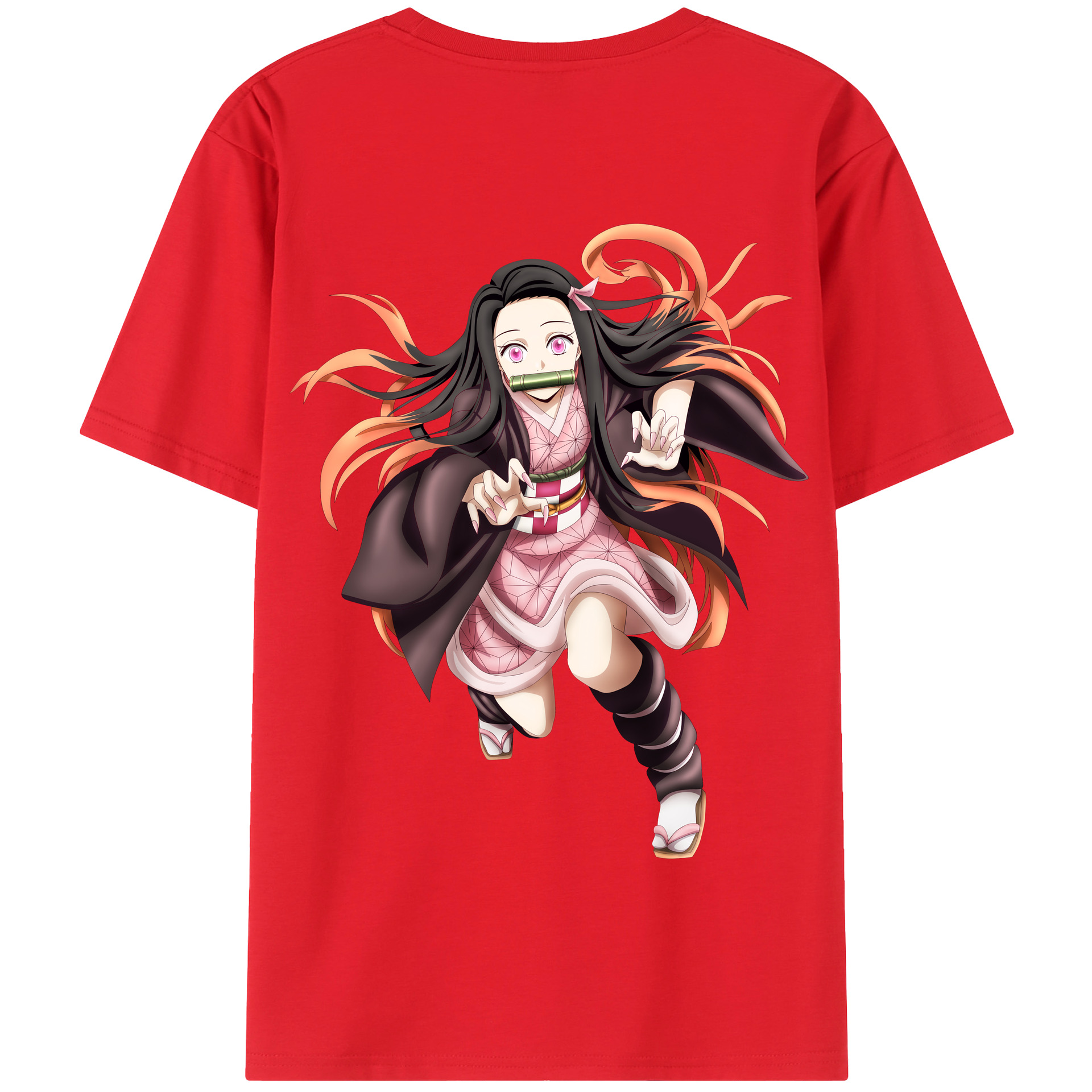 （画像用） 鬼滅の刃（きめつのやいば）竈門 禰󠄀豆子／かまど ねずこ Kamado Nezuko 綿100％半袖Tシャツ（背面プリント）