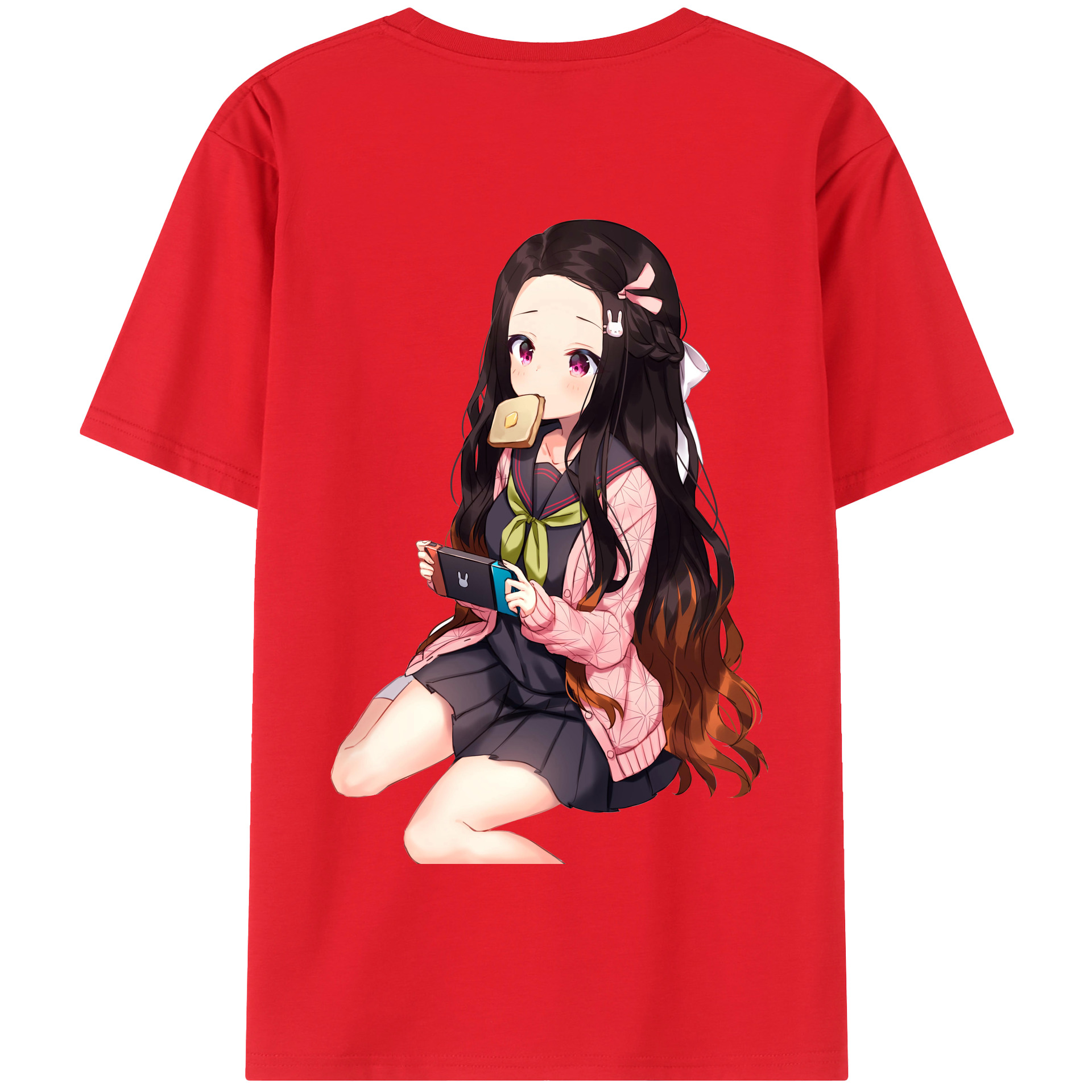 （画像用） 鬼滅の刃（きめつのやいば）竈門 禰󠄀豆子／かまど ねずこ Kamado Nezuko 綿100％半袖Tシャツ（背面プリント）